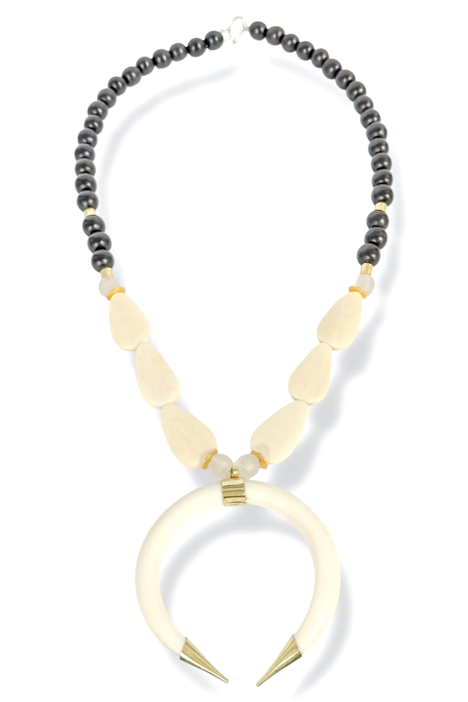 Knowing You Black Bead and White Pendant Necklace