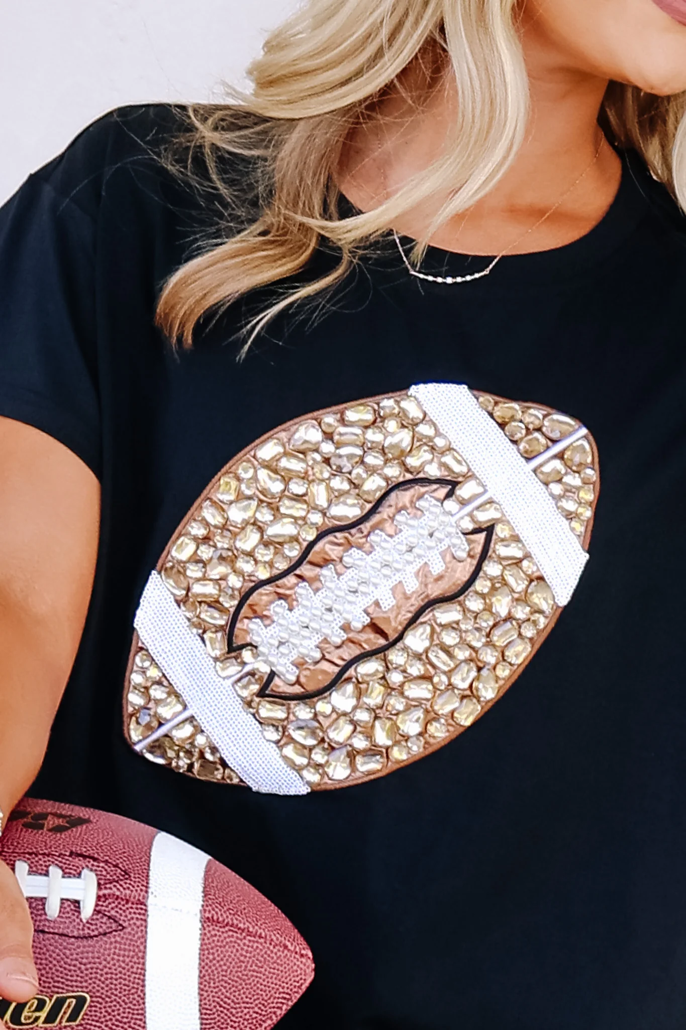 Queen Of Sparkles Black Jeweled Football Tee - Image 2