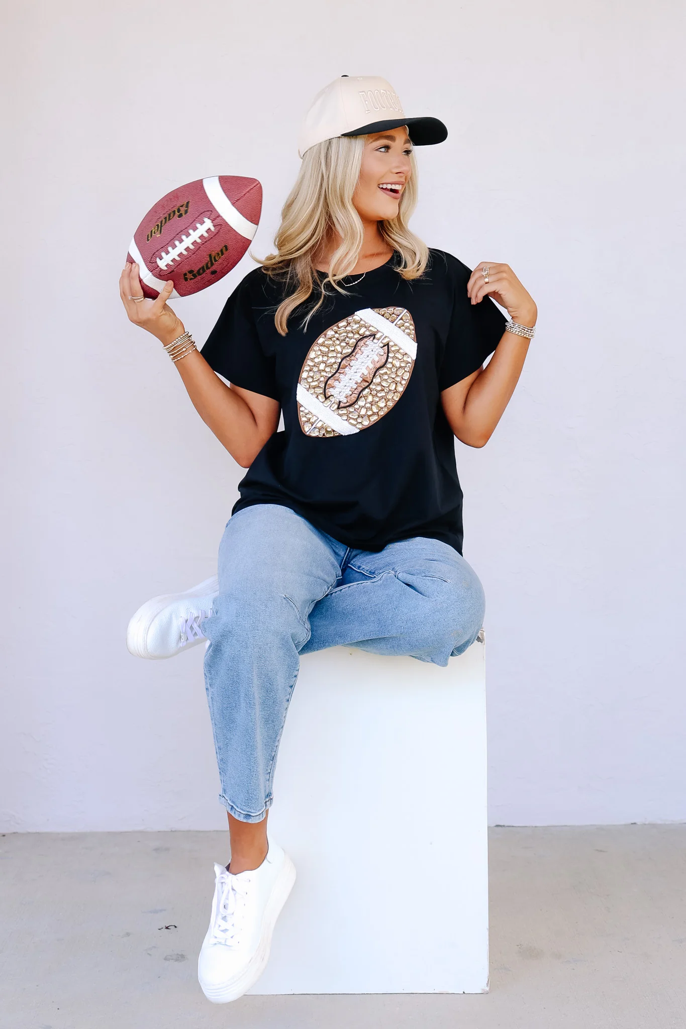 Queen Of Sparkles Black Jeweled Football Tee - Image 3