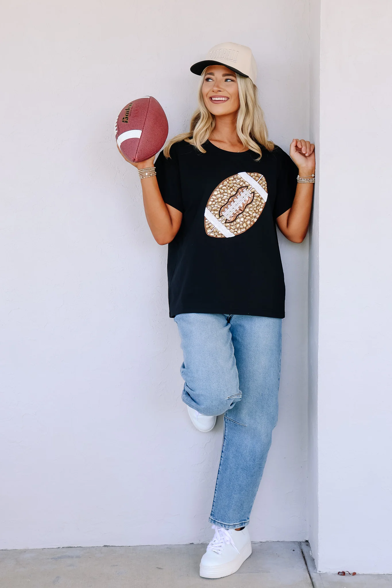 Queen Of Sparkles Black Jeweled Football Tee - Image 4
