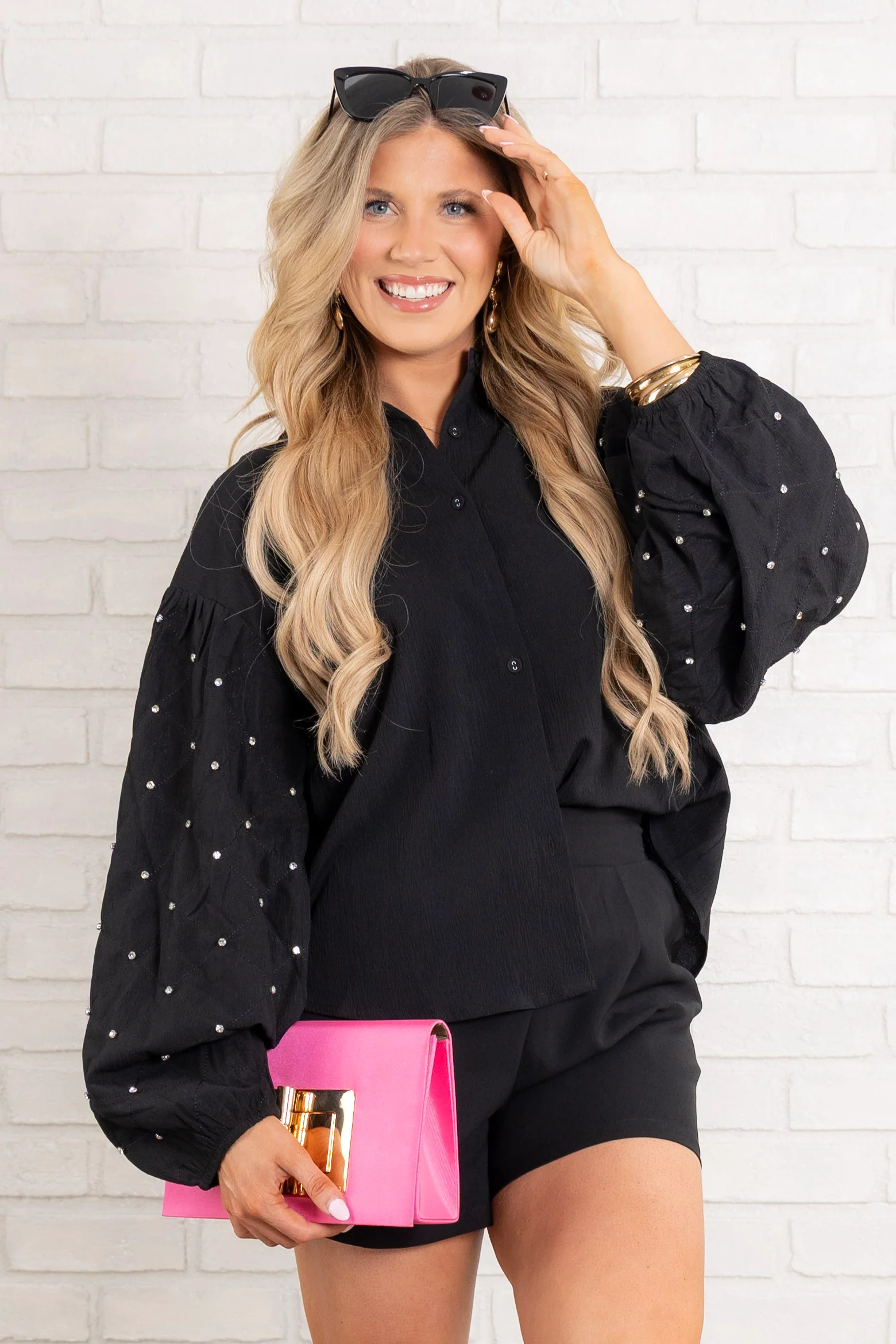 Glamorous Black Rhinestone Long Sleeve Top *Final Sale*