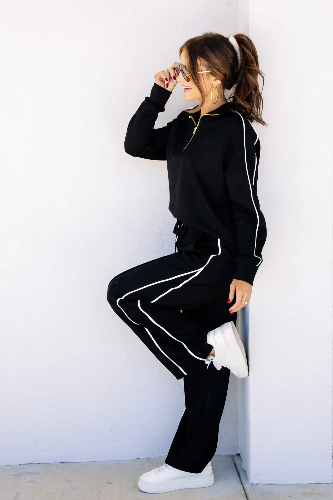 TWT Lux Collection Black Piping Half Zip Long Sleeve Top - Image 4