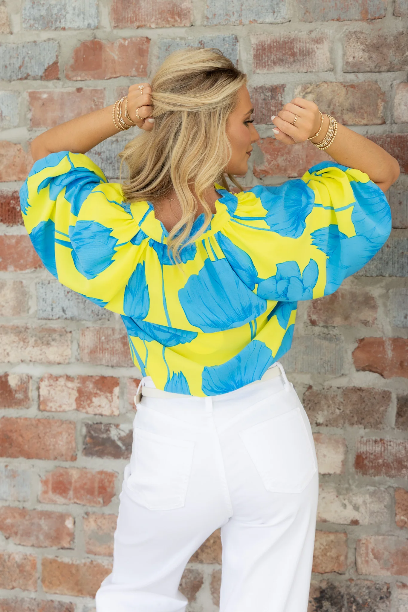 Pickin' Poppies Blue and Lime Floral Scallop Hemline Bubble Short Sleeve Top *Final Sale* - Image 5