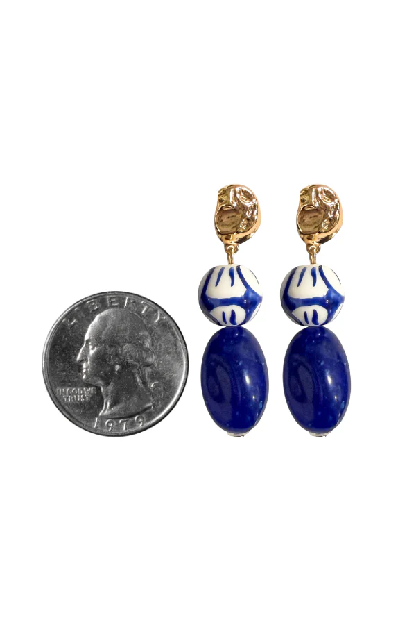 Higher Ups Blue Resin & Ceramic Bead Earrings - Image 2
