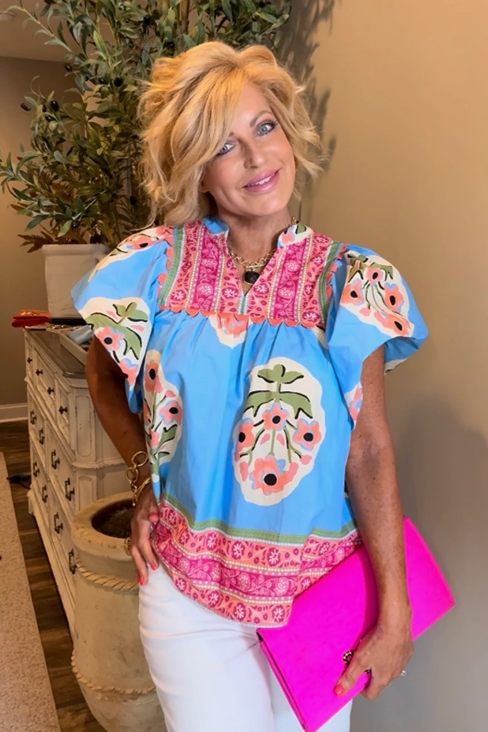Brooke Floral Blue Short Sleeve Blouse *Final Sale*