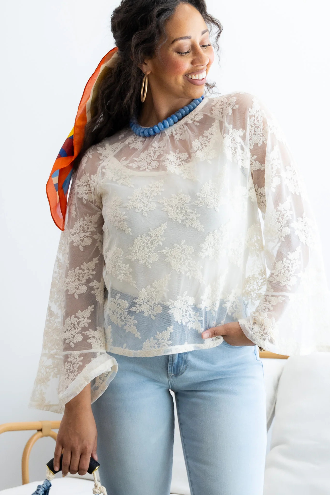 Sanctuary Boho Vintage Ivory Lace Long Sleeve Blouse