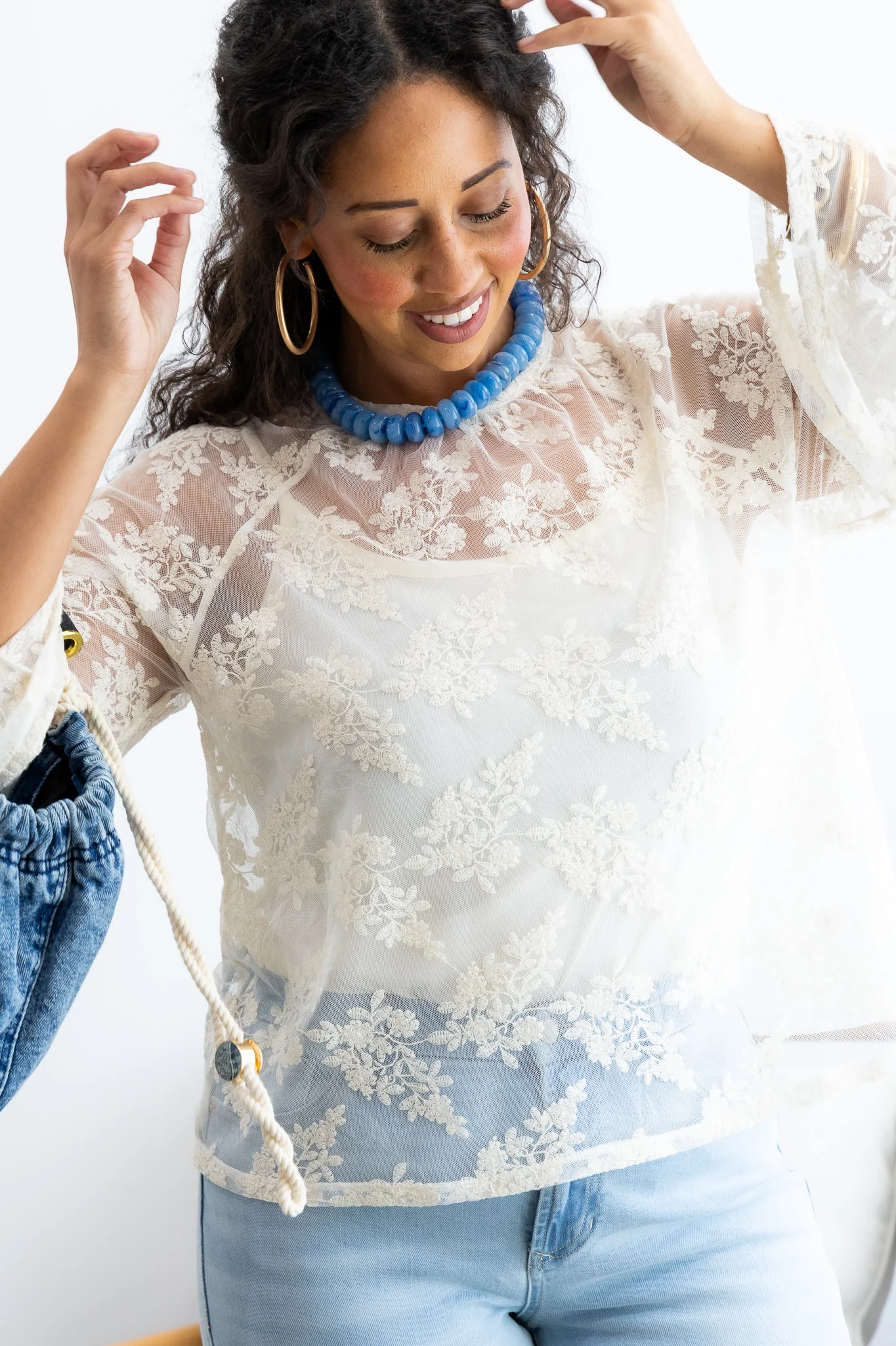 Sanctuary Boho Vintage Ivory Lace Long Sleeve Blouse - Image 2