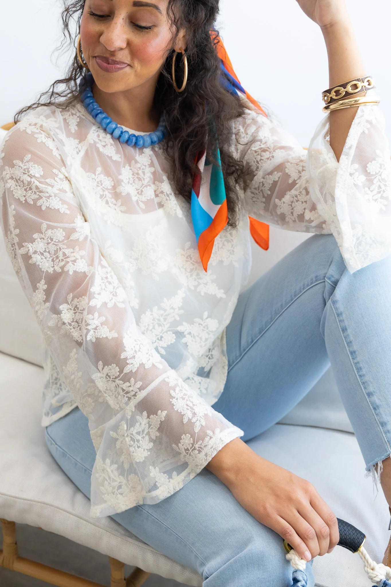 Sanctuary Boho Vintage Ivory Lace Long Sleeve Blouse - Image 7