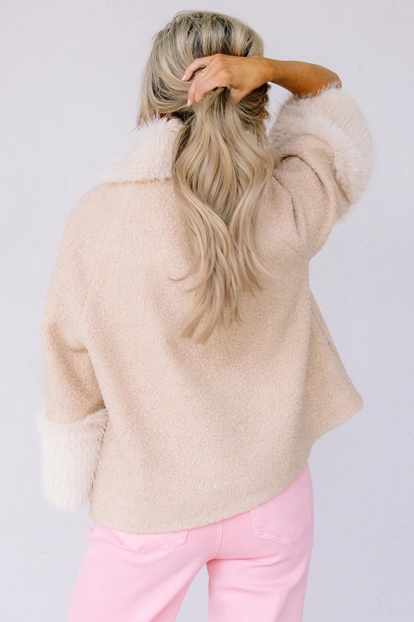 Here for the Cold Ivory Faux Fur Trim Long Sleeve Jacket - Image 4