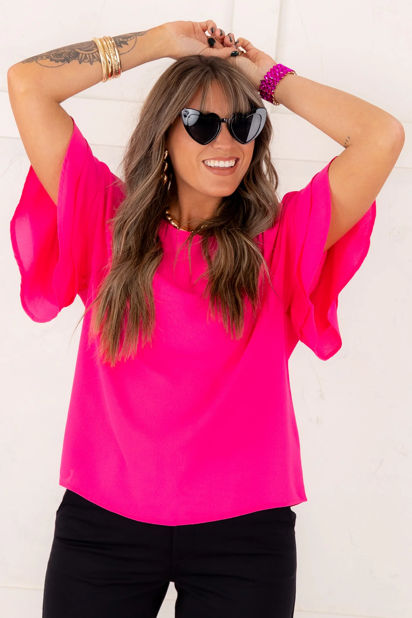 Keep It Classy Ruffle Sleeve Blouse - Hot Pink - Image 4
