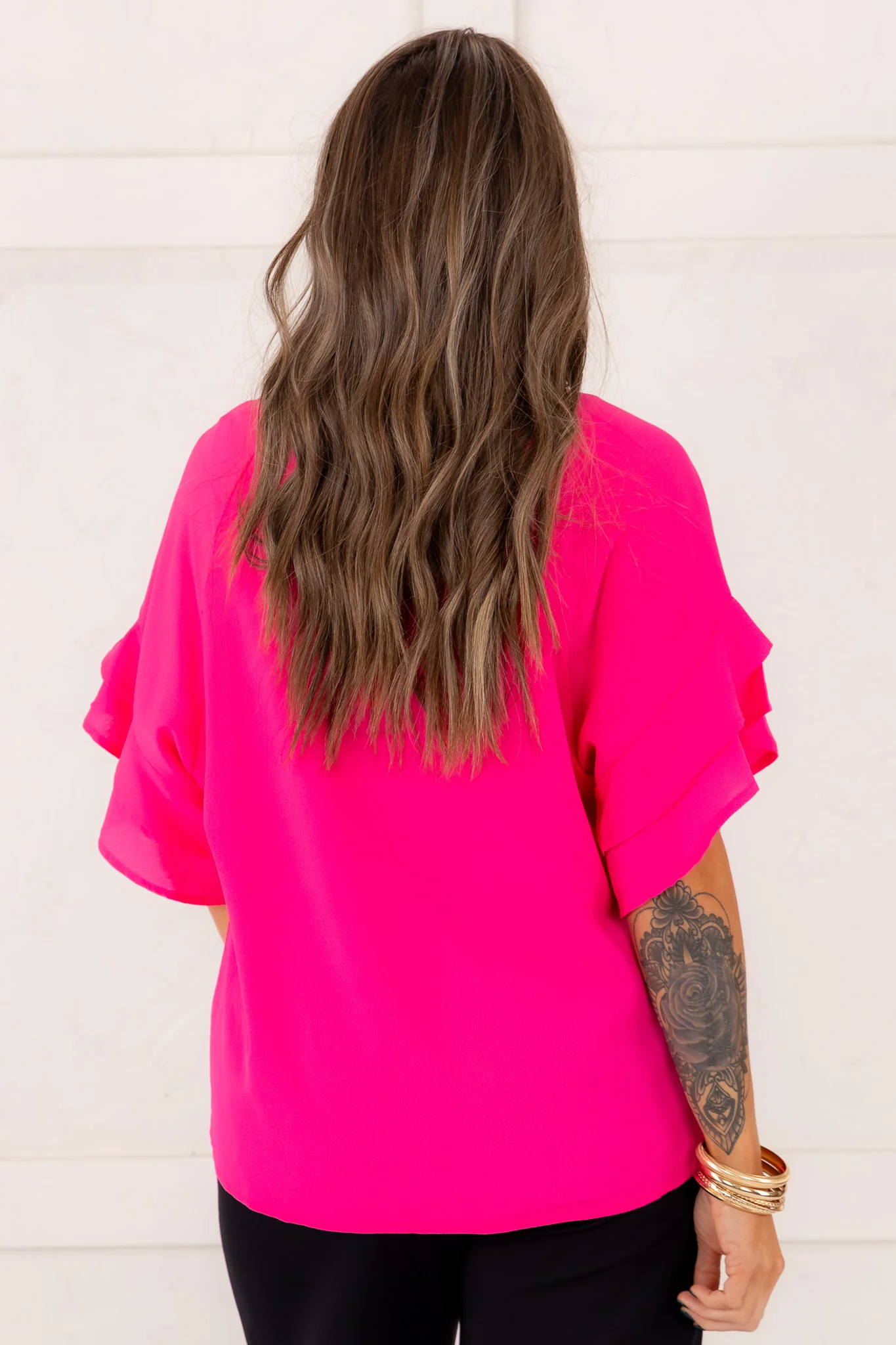 Keep It Classy Ruffle Sleeve Blouse - Hot Pink - Image 5
