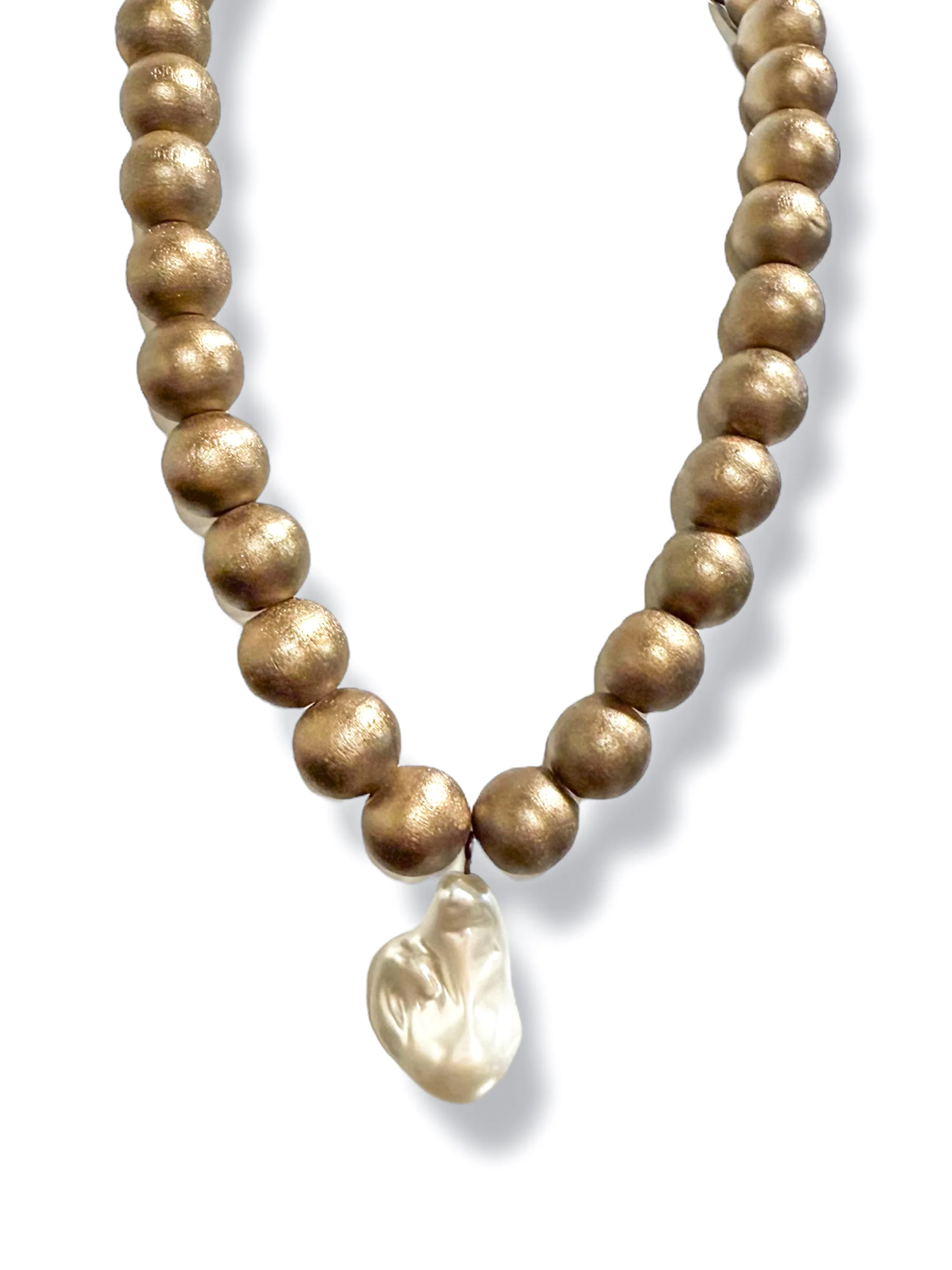 Good to Know Bronze Wood and Baroque Pearl Necklace