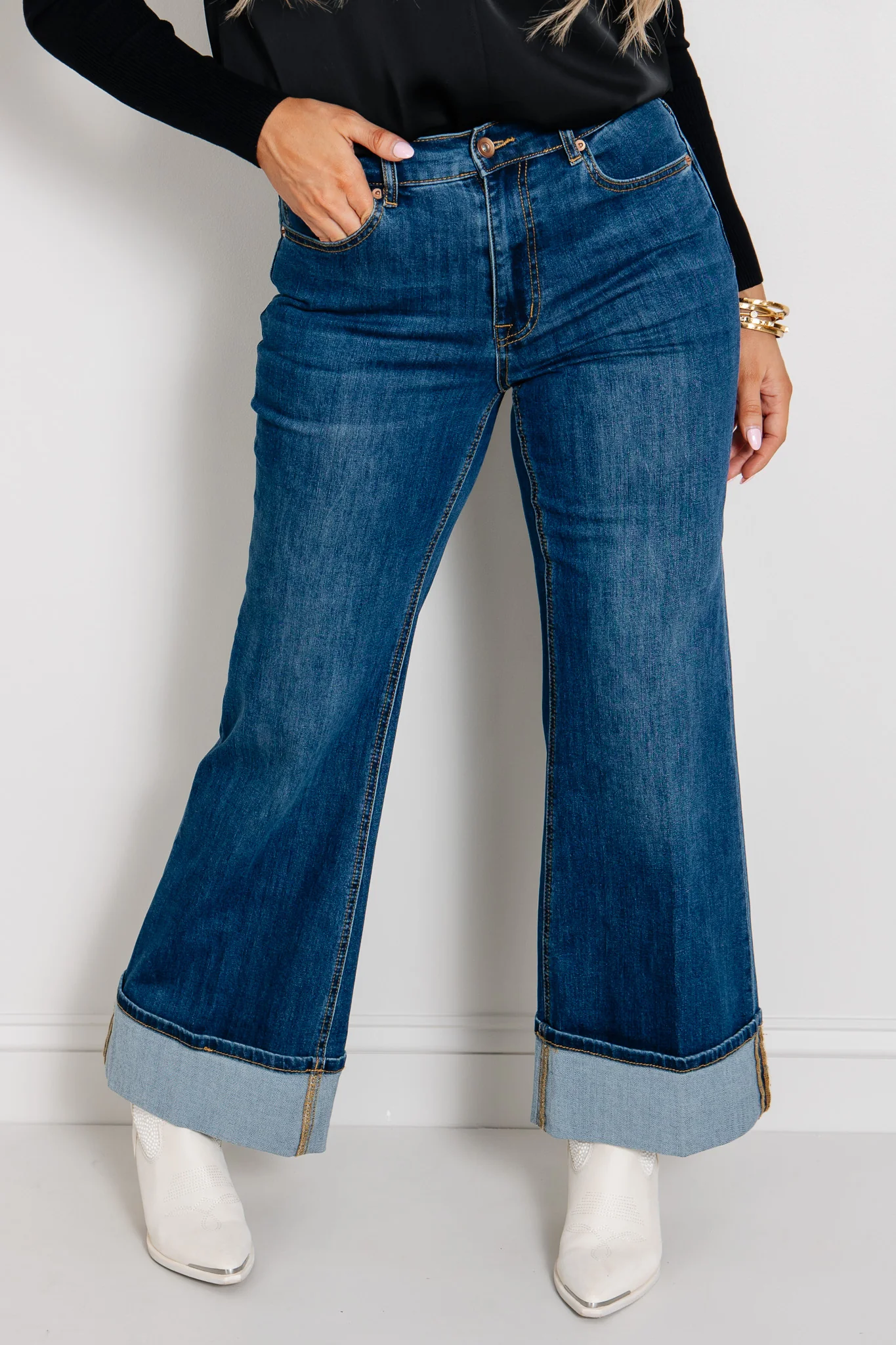 Tribal Brooke Antique Blue Palazzo Cuffed Jean
