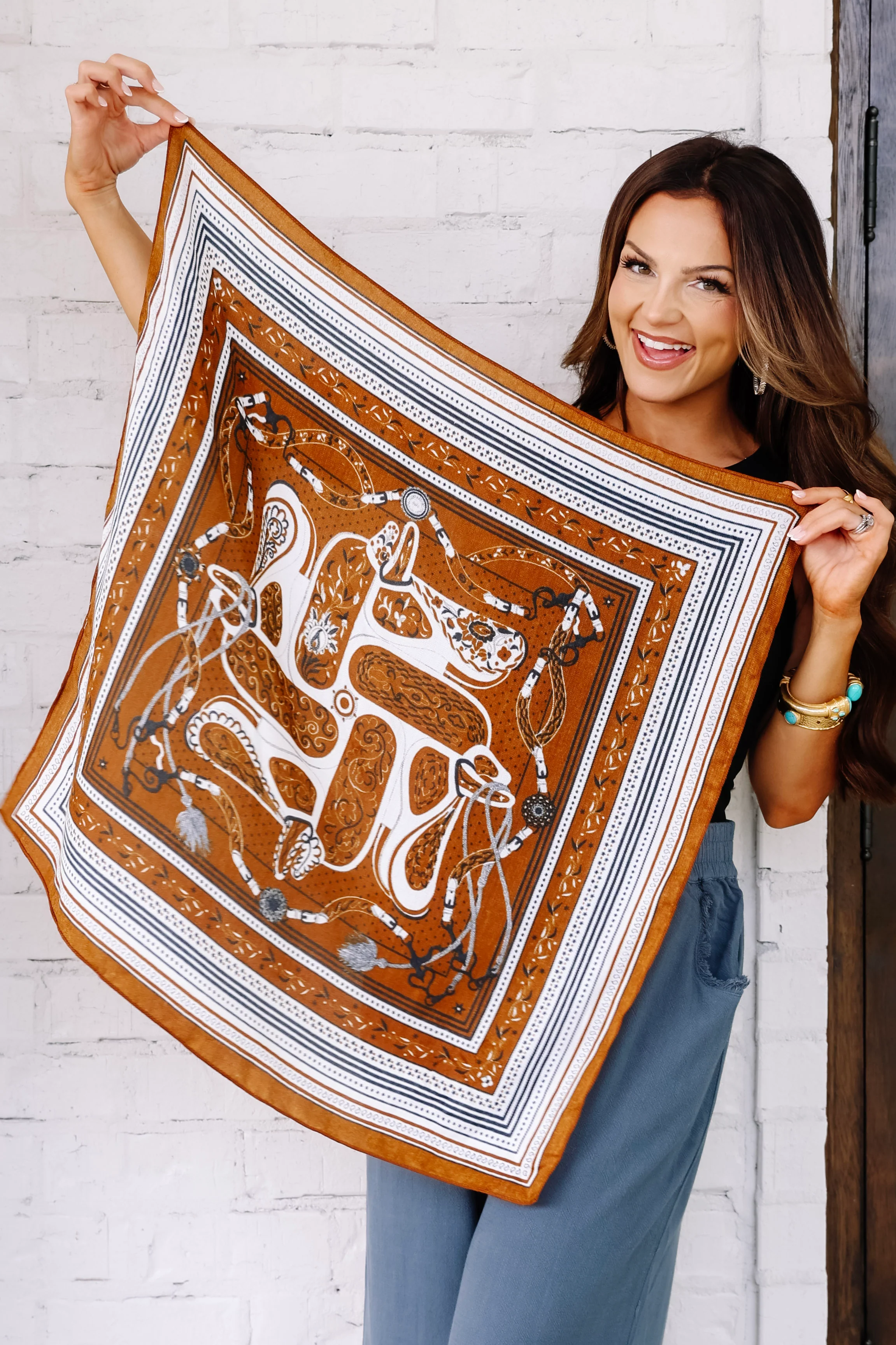 Wish You Were Here Brown Retro Scarf - Image 2