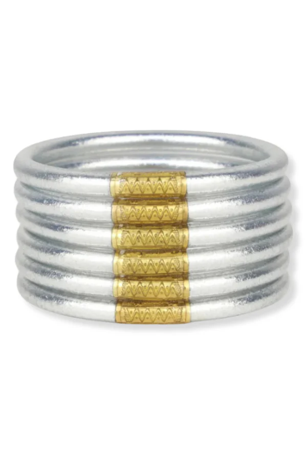 BudhaGirl Silver Bangle Bracelets Set Of 6