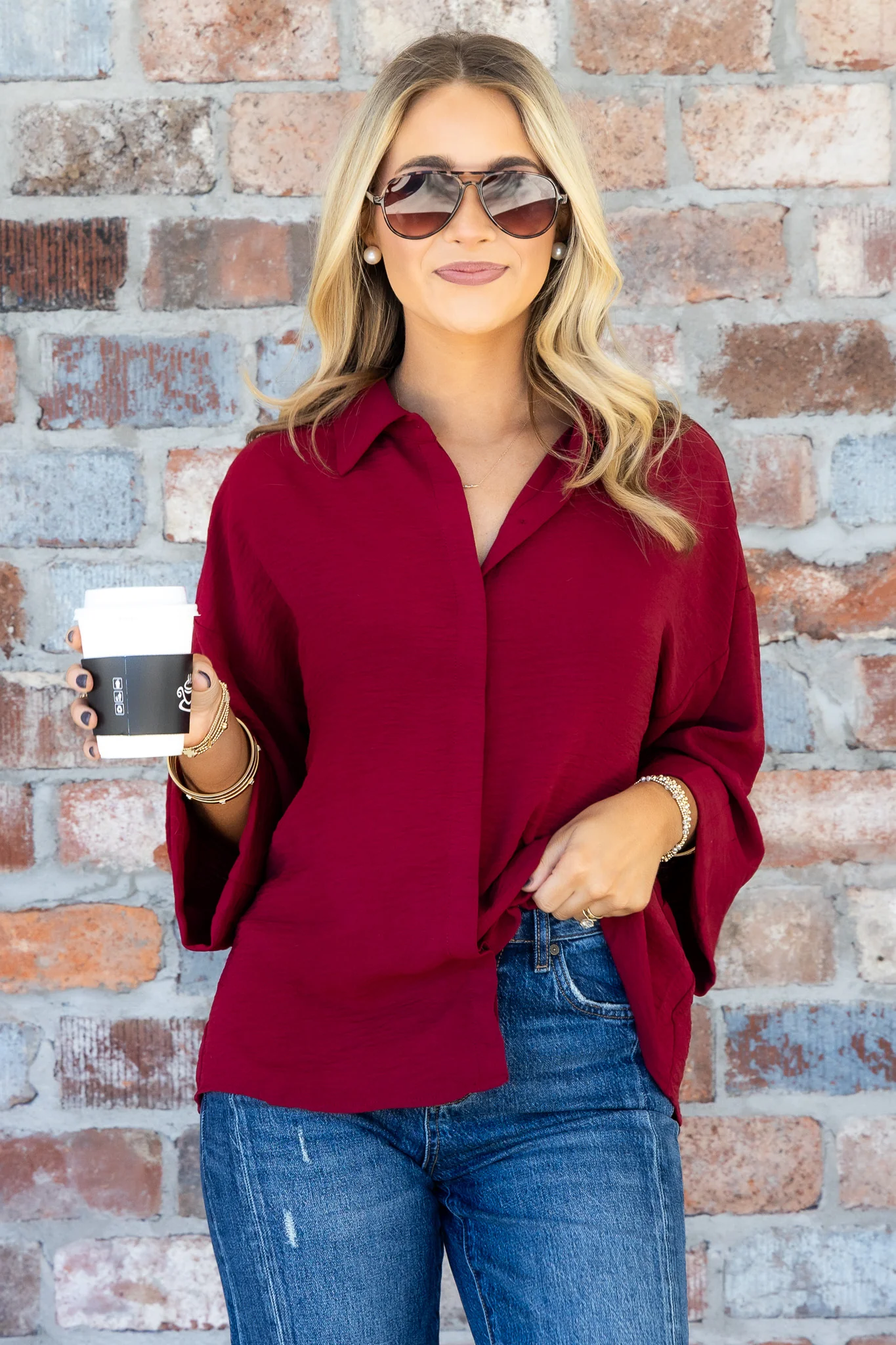 Brittany Burgundy Long Sleeve Top - Image 3