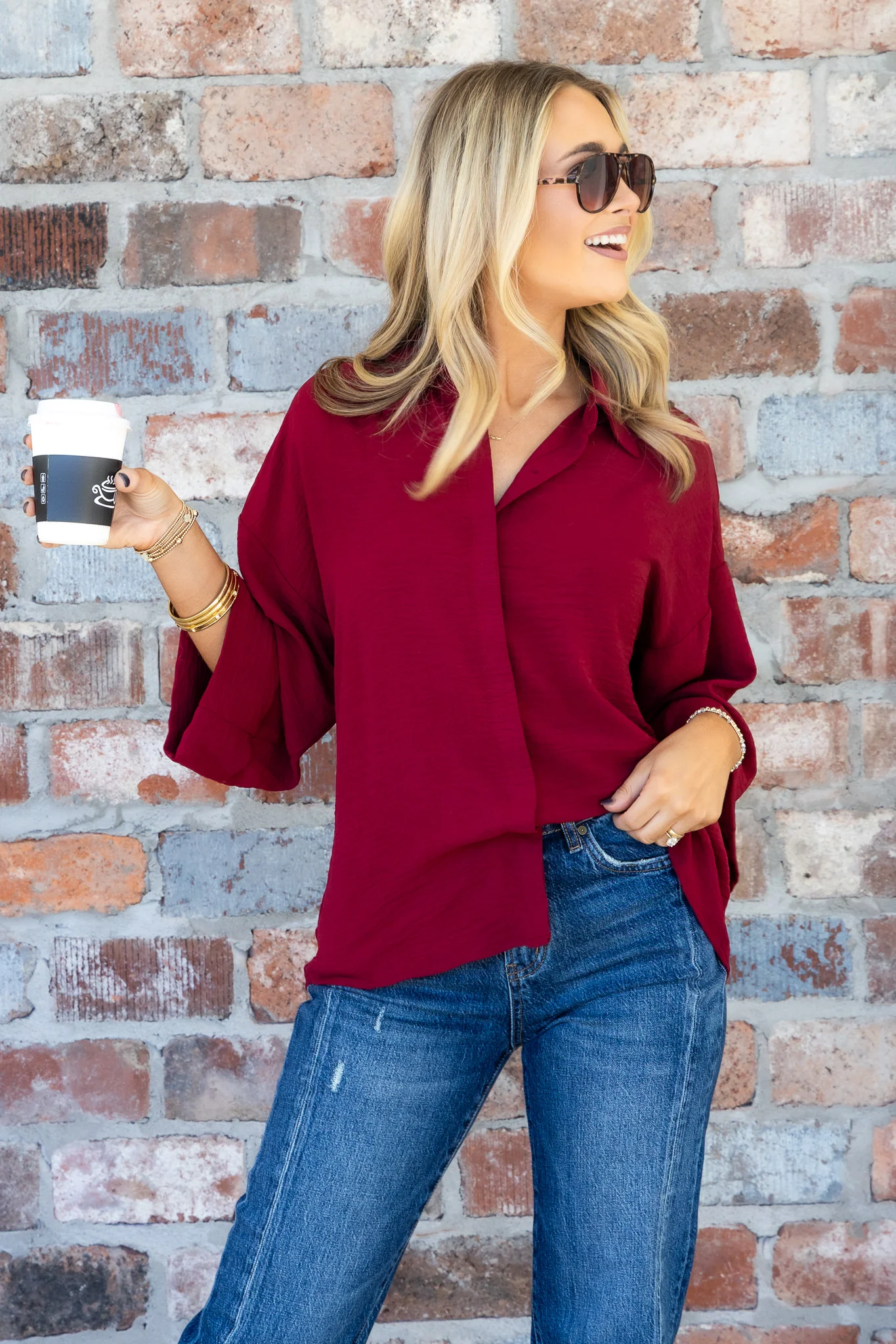Brittany Burgundy Long Sleeve Top - Image 4