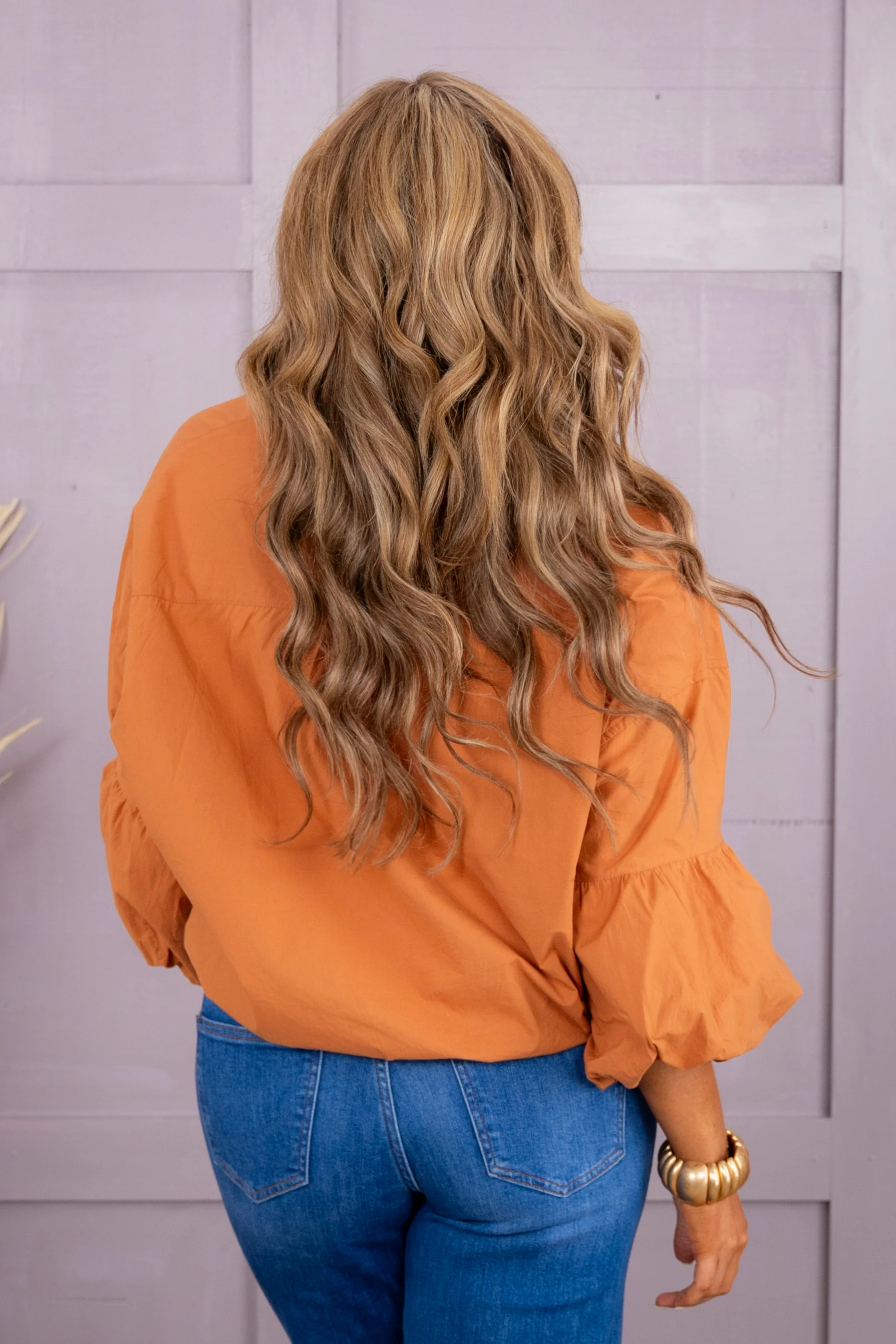 Sunset Button Up Blouse - Bronze - Image 4