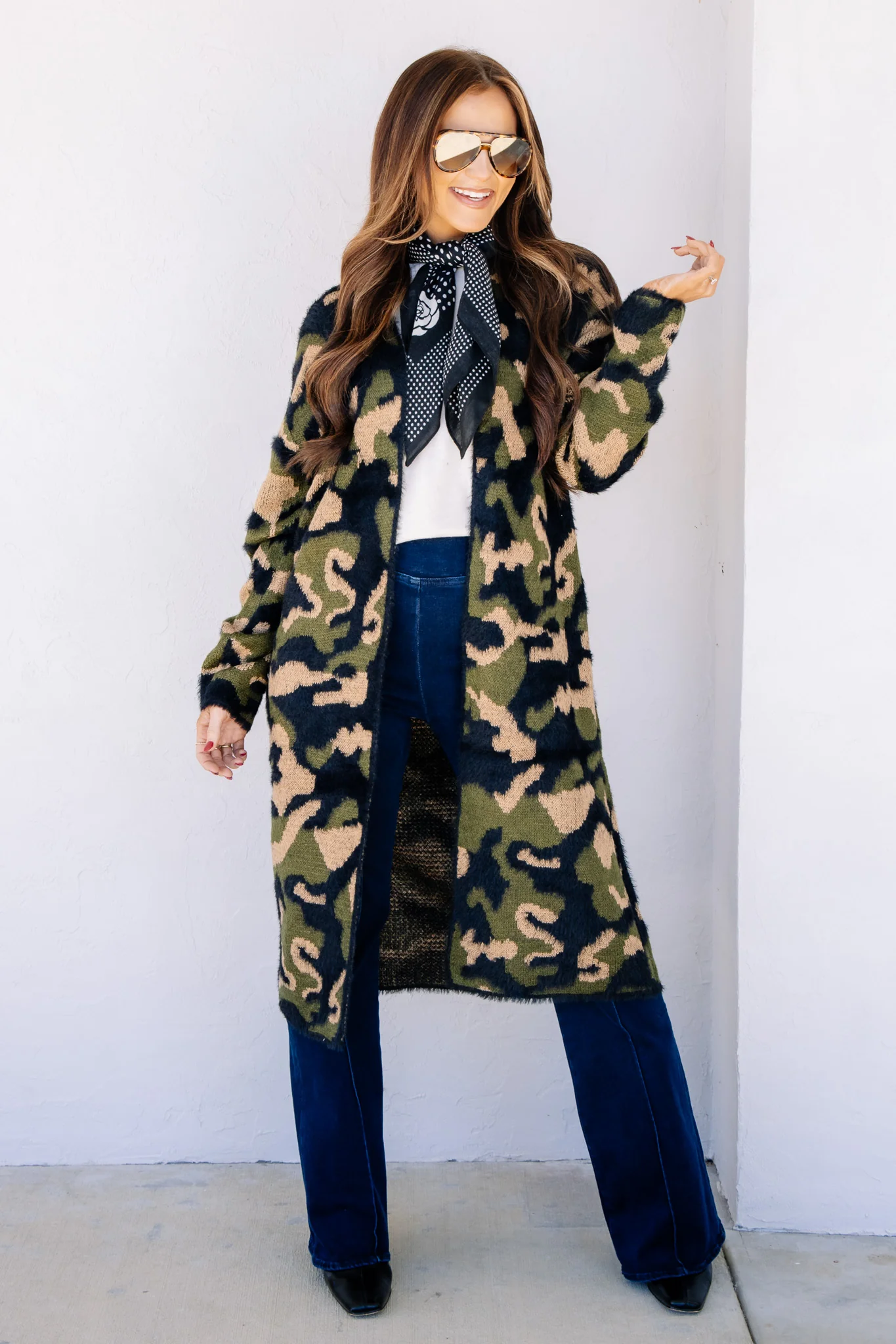 Everly Green Camouflage Long Sleeve Cardigan - Image 3