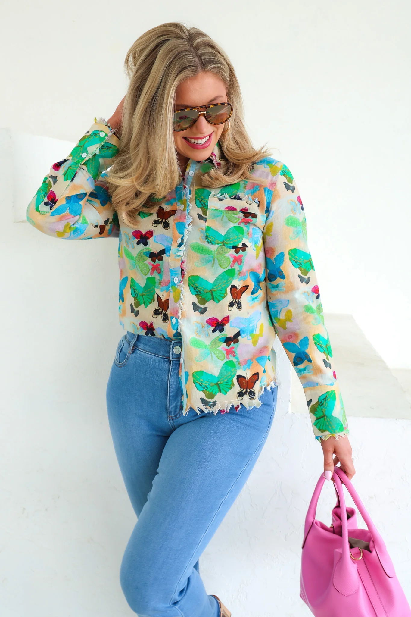 Cape Cod Linen Butterfly Print Long Sleeve Shirt - Image 6