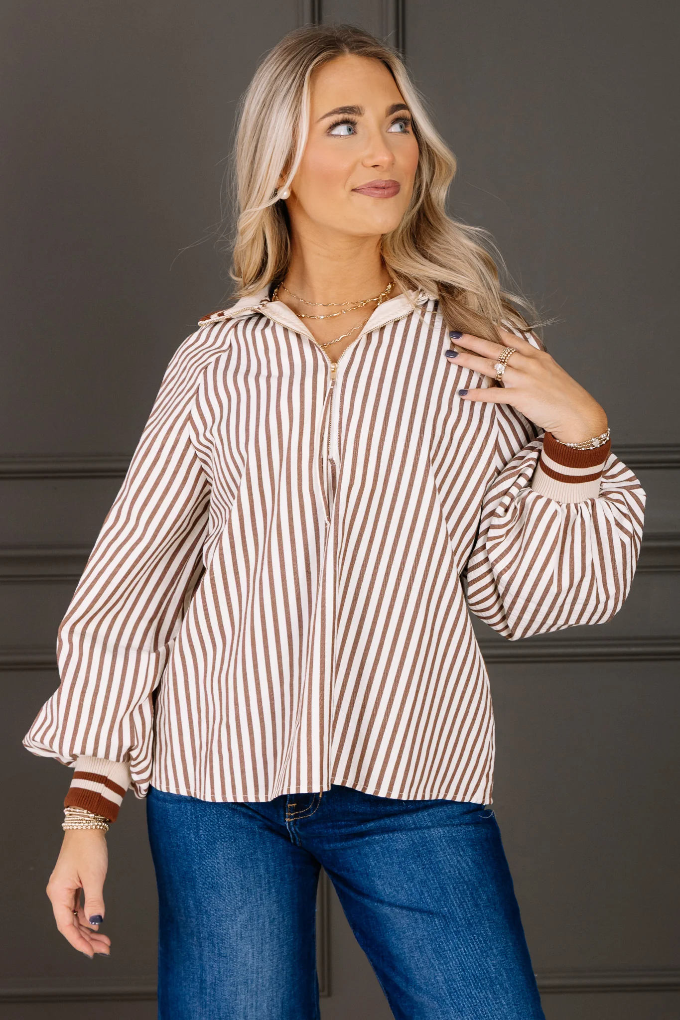 Zoe Caramel Long Sleeve Blouse