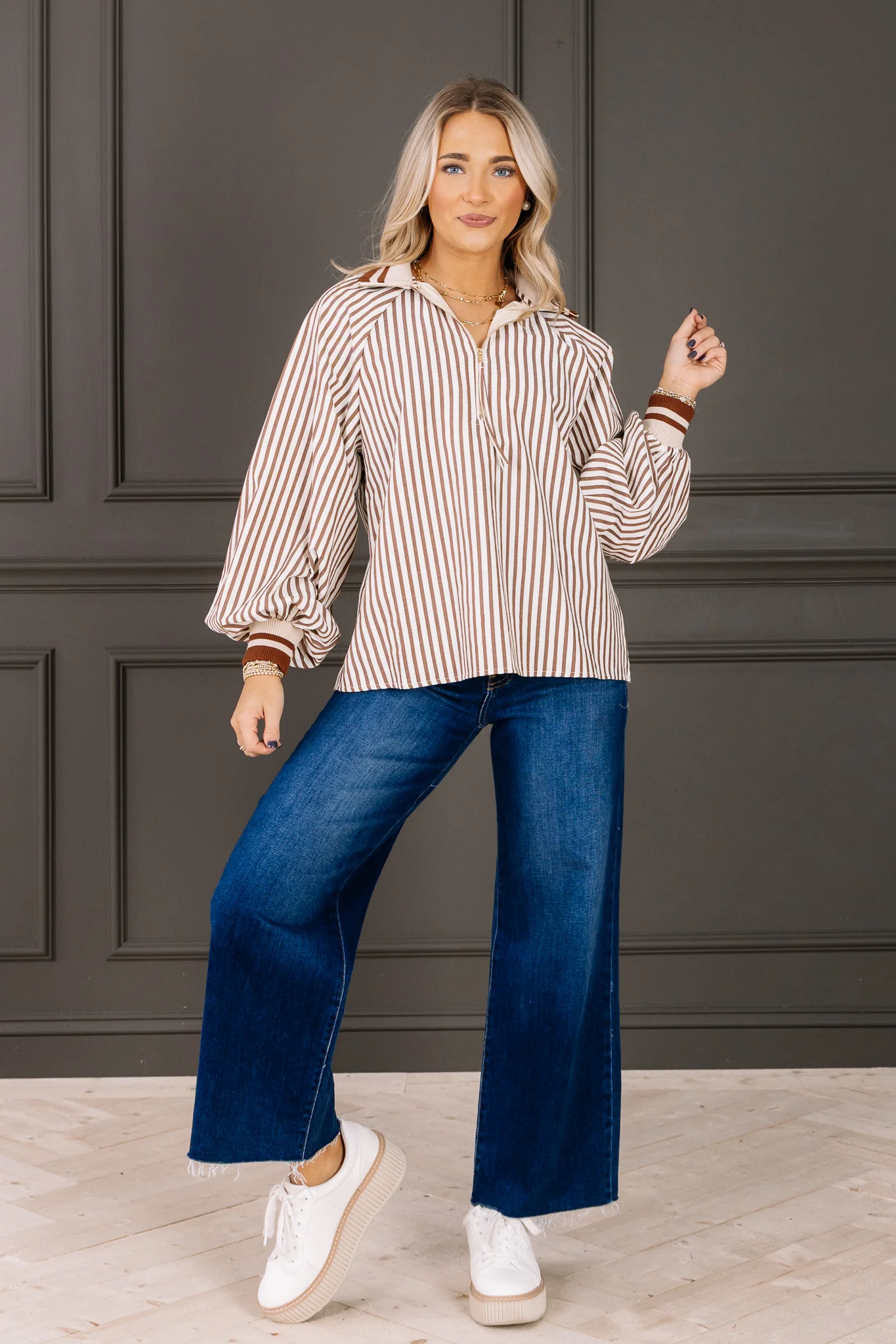 Zoe Caramel Long Sleeve Blouse - Image 3