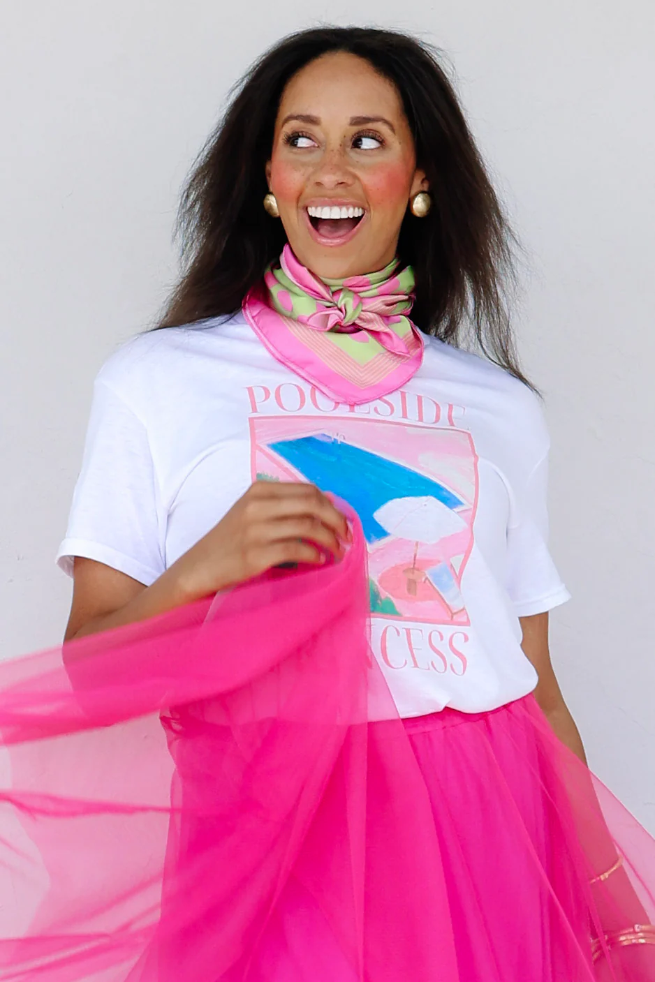 Caring The Most Pink and Green Polka Dot Scarf - Image 3