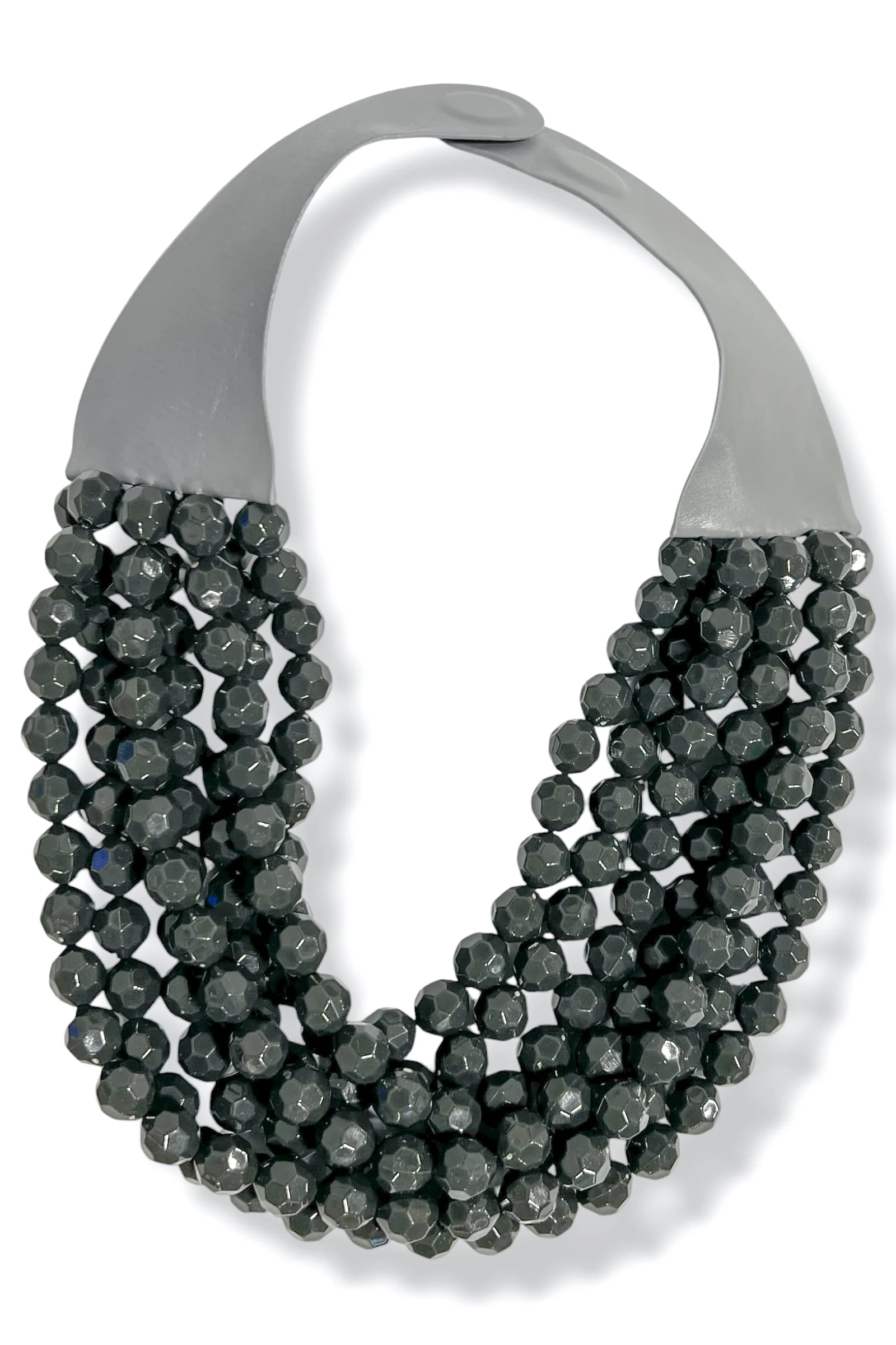 Carla 7 Strand Black Faceted Bead Statement Necklace