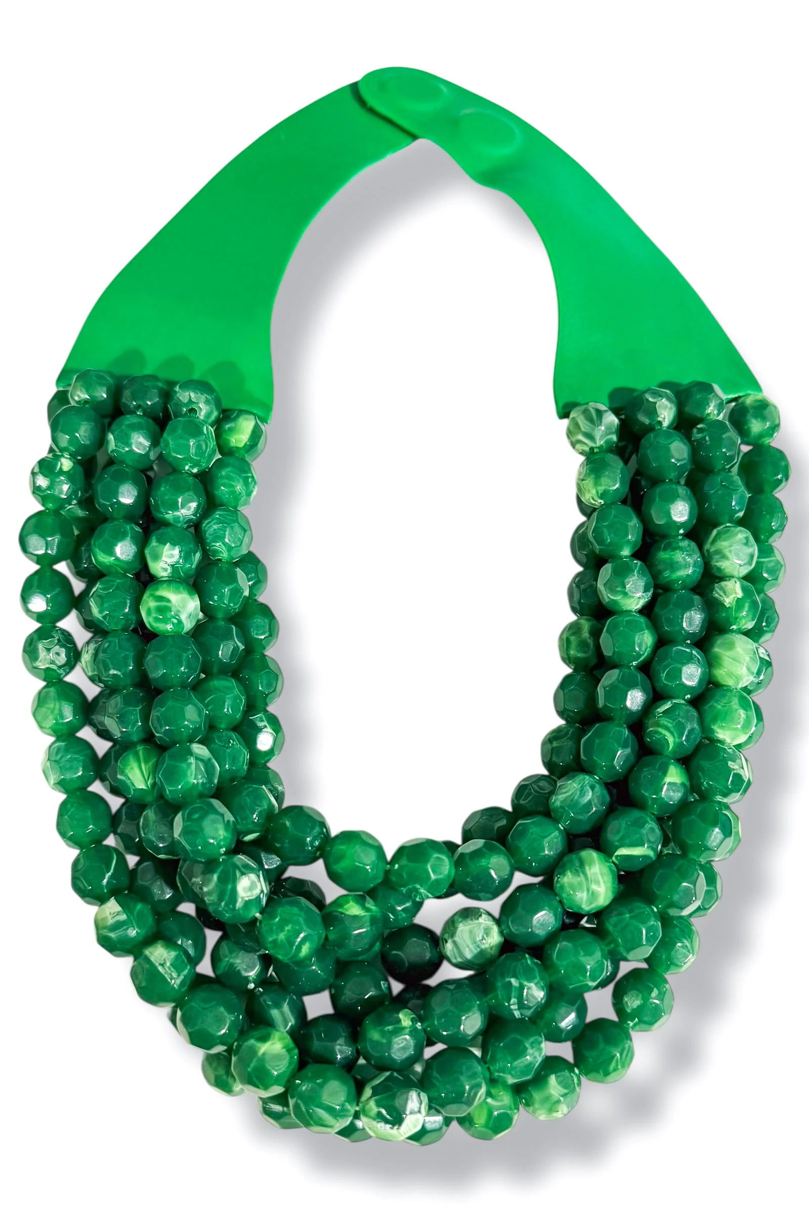 Carla 7 Strand Green Faceted Bead Statement Necklace