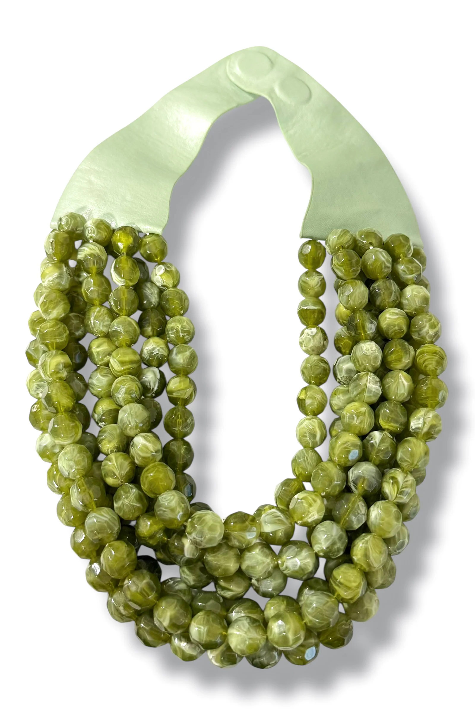 Carla 7 Strand Olive Faceted Bead Statement Necklace