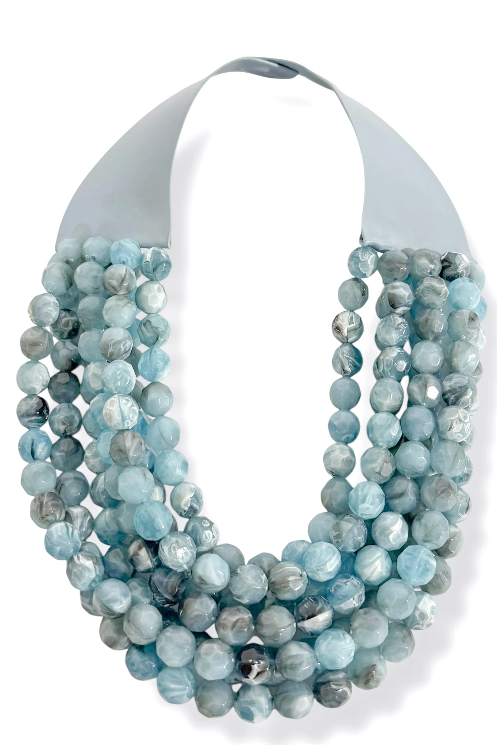 Carla 7 Strand Blue Faceted Bead Statement Necklace