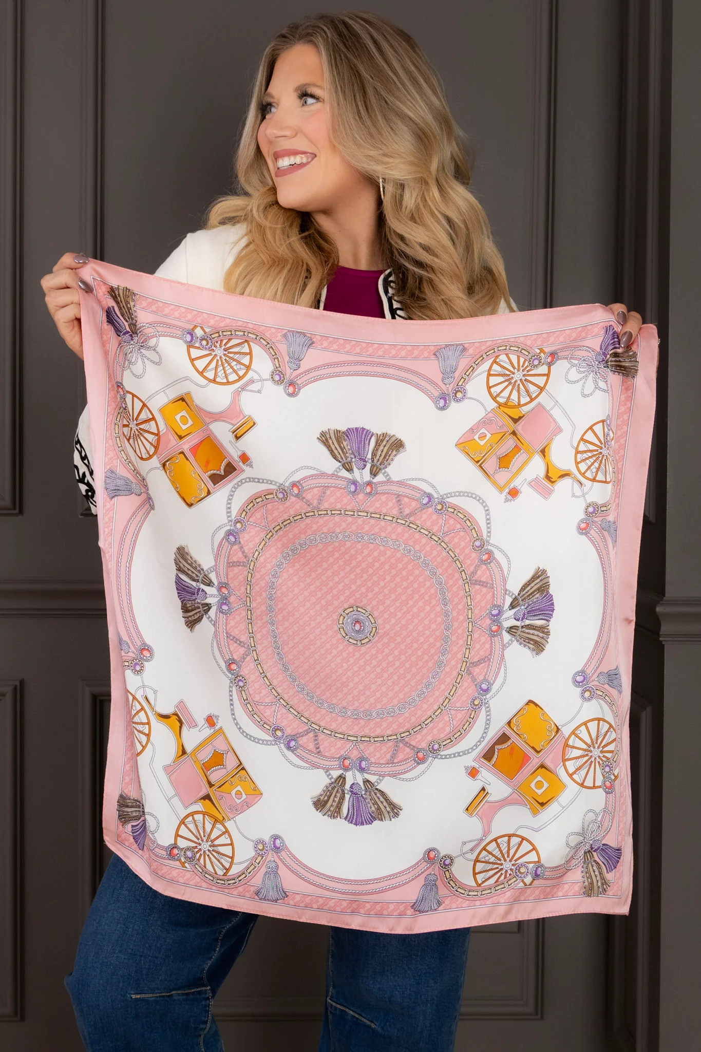 Carriage Ride Pink Silky Scarf - Image 3