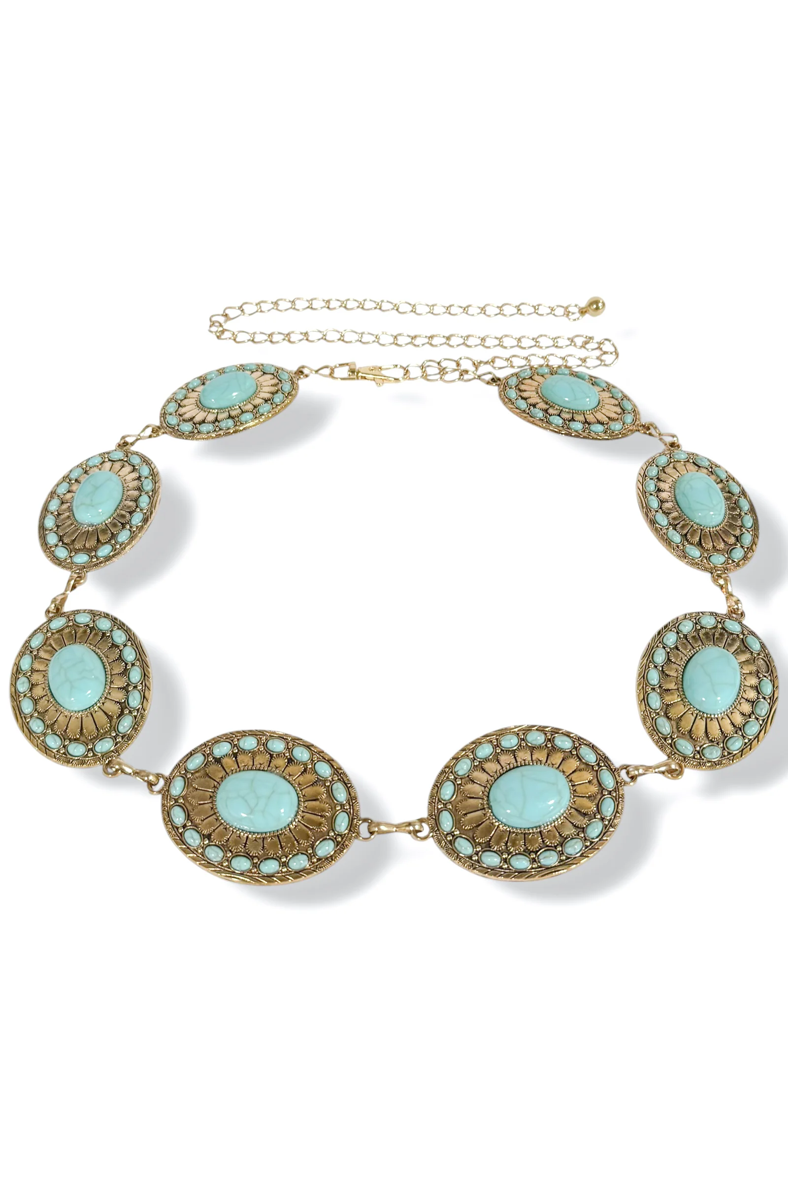 More You Know Turquoise and Gold Chain Belt