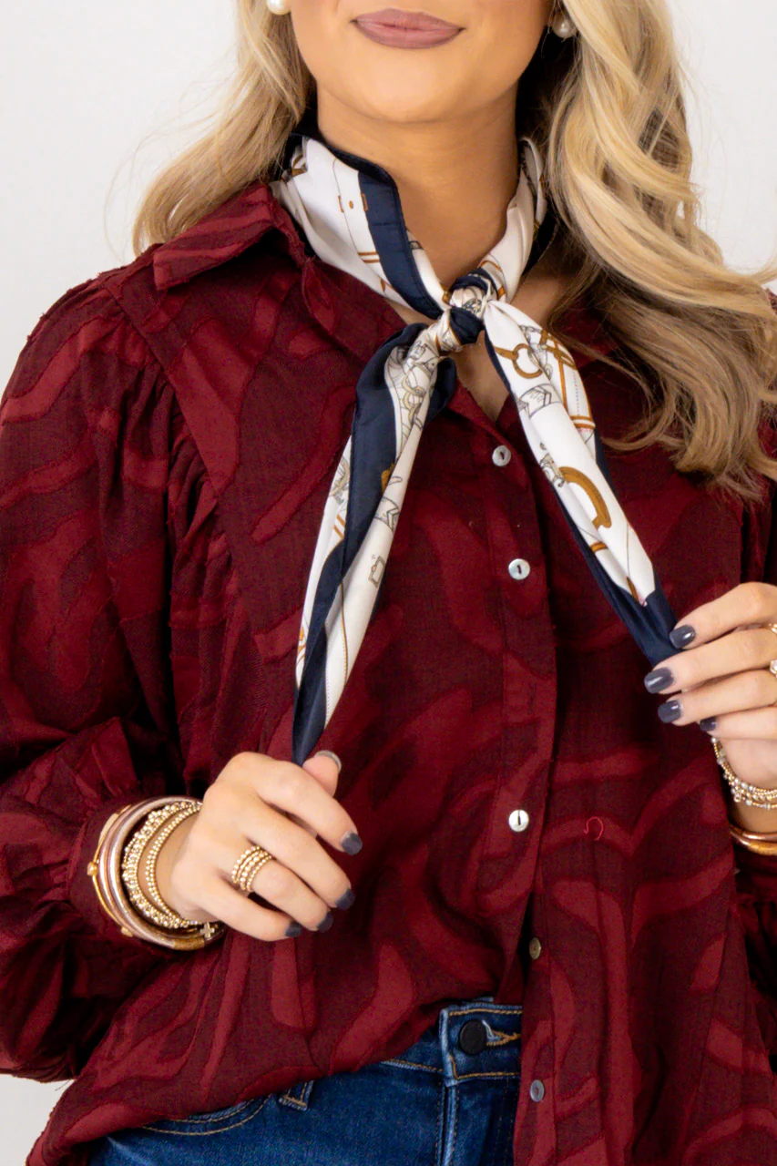 Chained To Me Cream Chain Belt Print Silky Scarf - Image 3