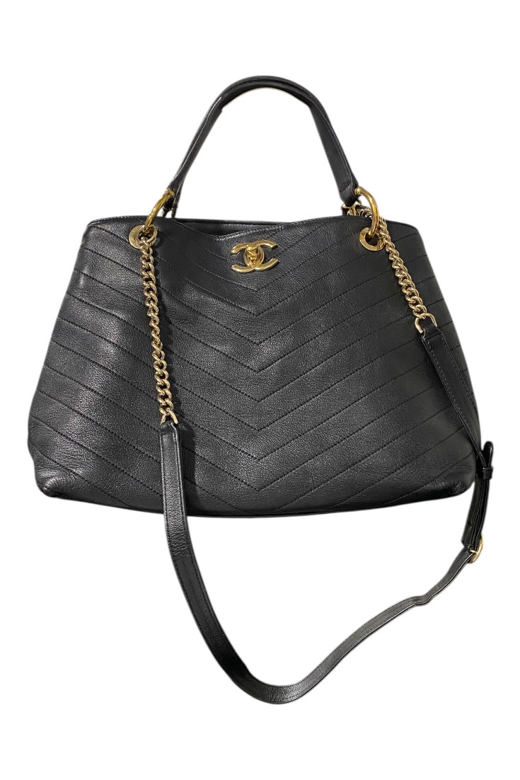Chanel V Stitch Leather Two Way Tote Bag