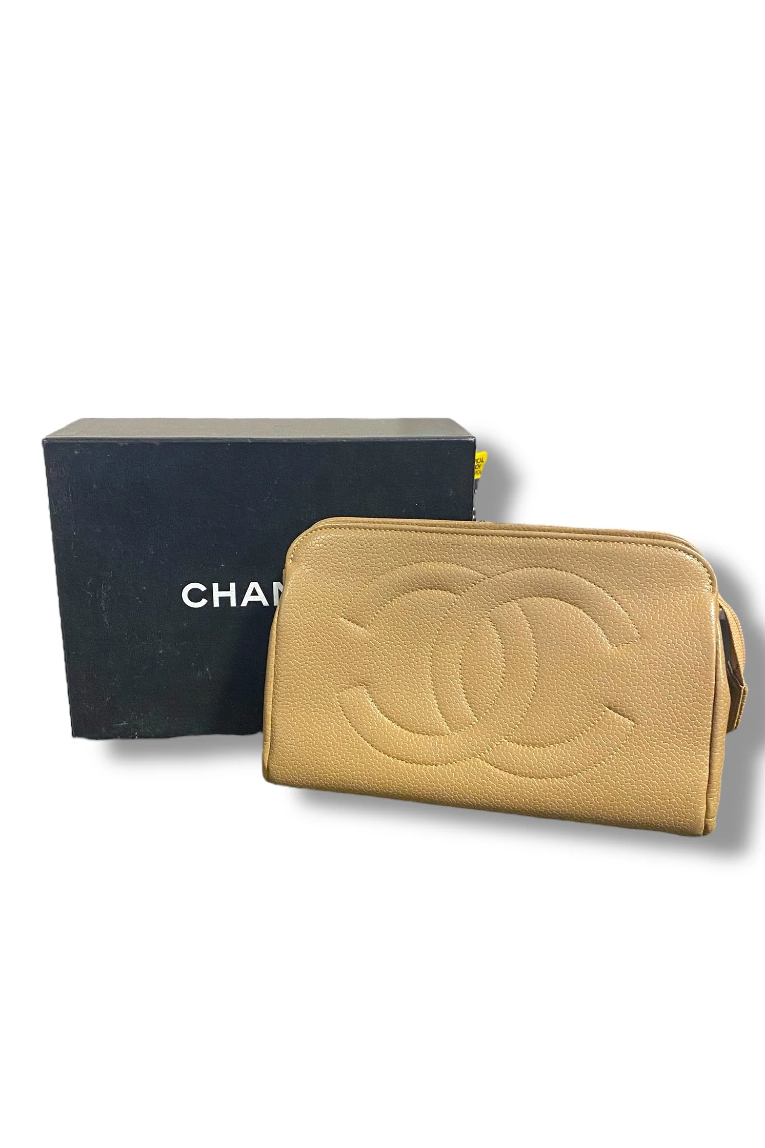 Chanel Vintage Caviar Beige Pouch w/Box