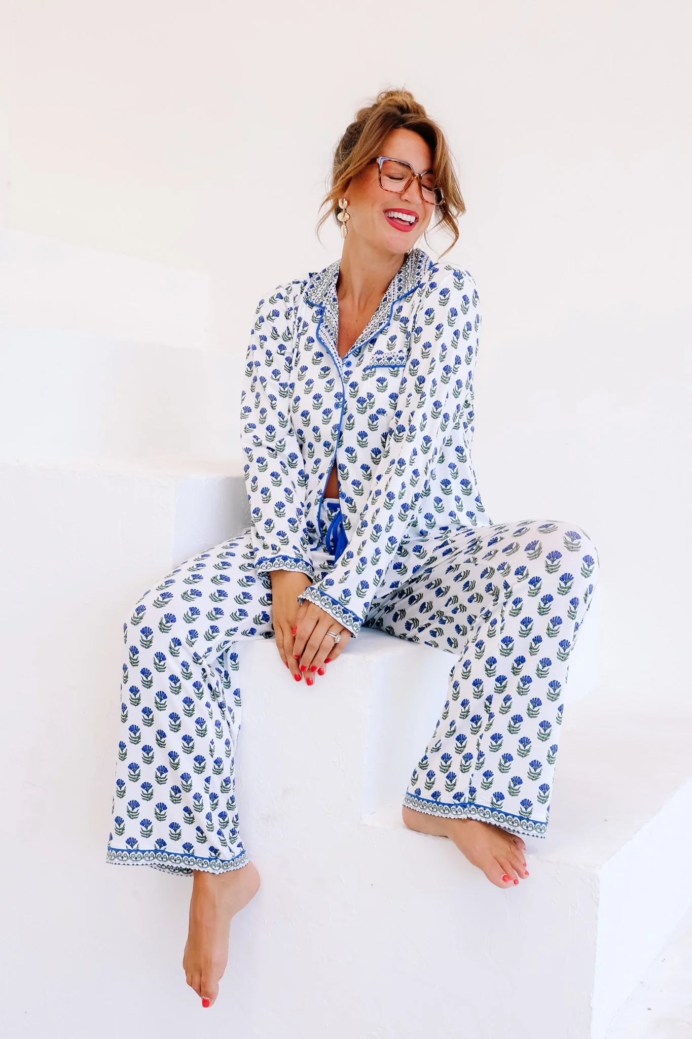 Mary Square Charlotte Navy Floral Pajama Set