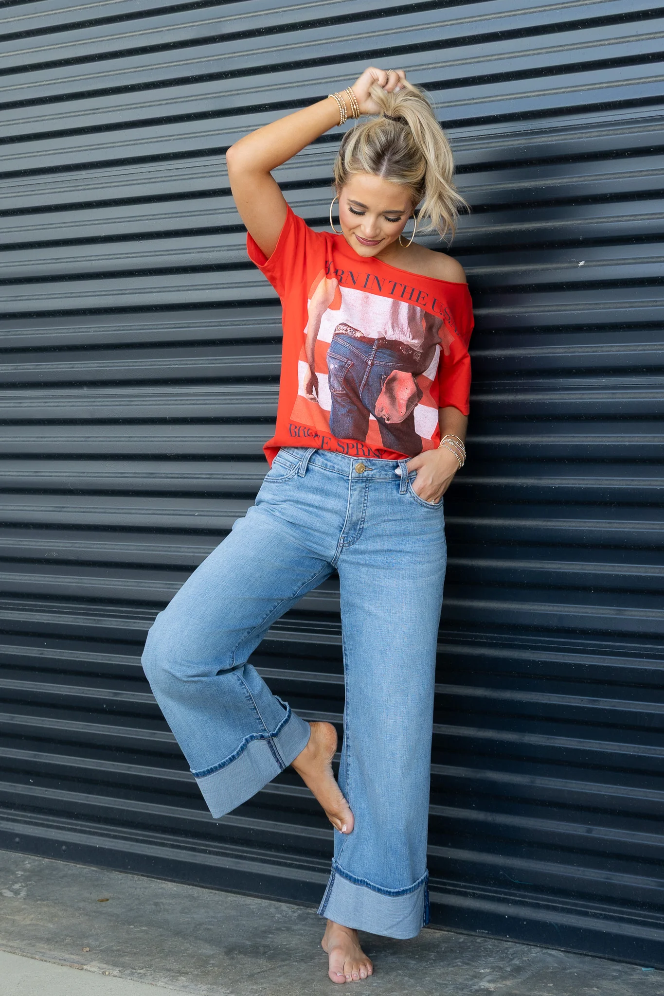 Meg High Rise Wide Leg Roll Up Jean - Image 4