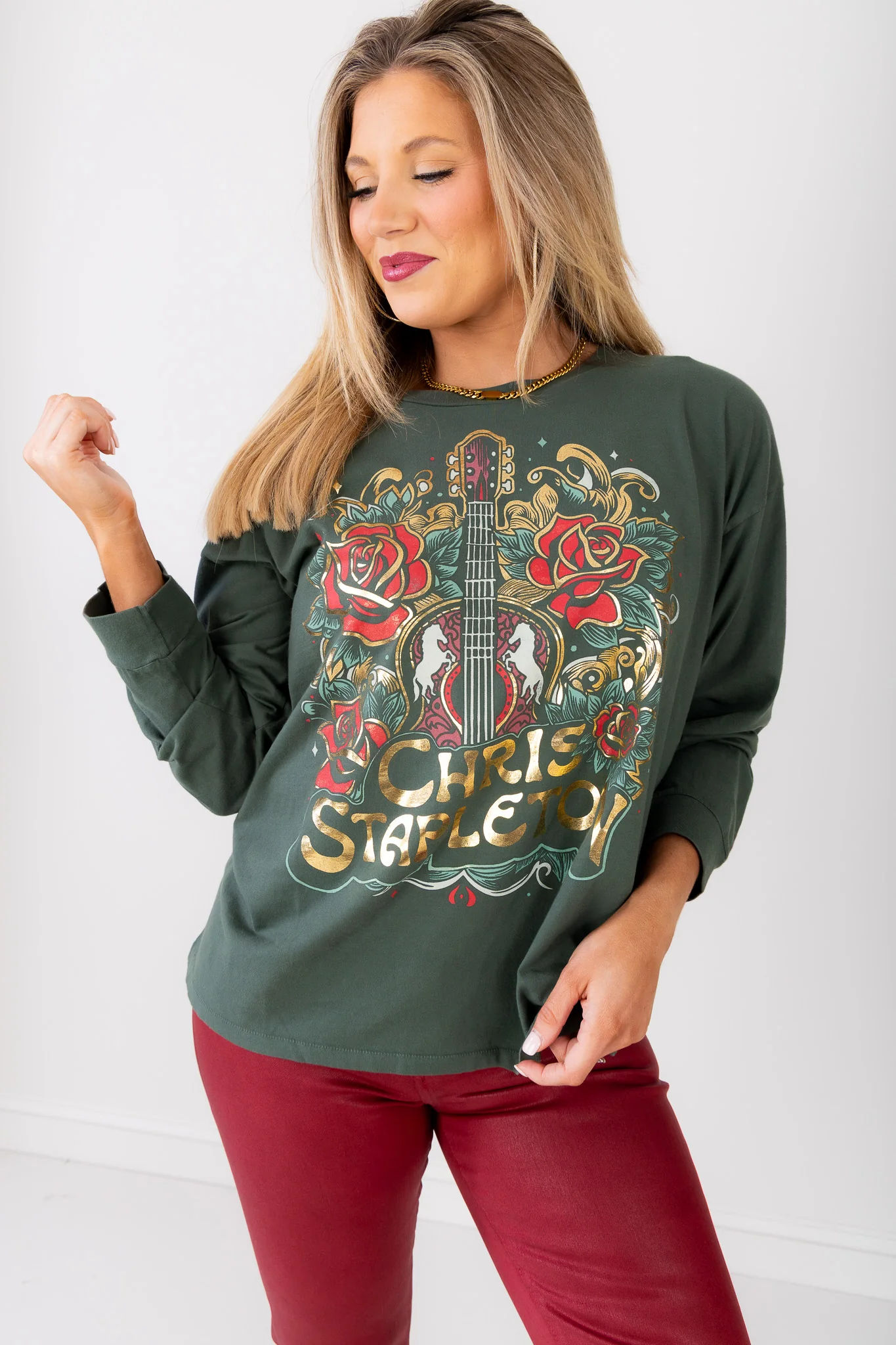 Daydreamer Chris Stapleton Guitar & Roses Long Sleeve Tee - Image 5