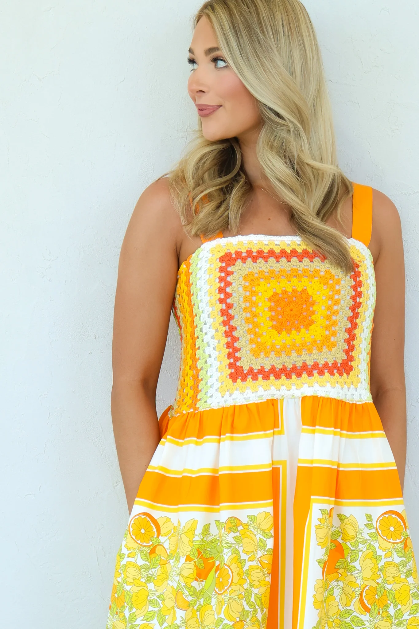Tangerine Citrus Sleeveless Midi Dress - Image 3