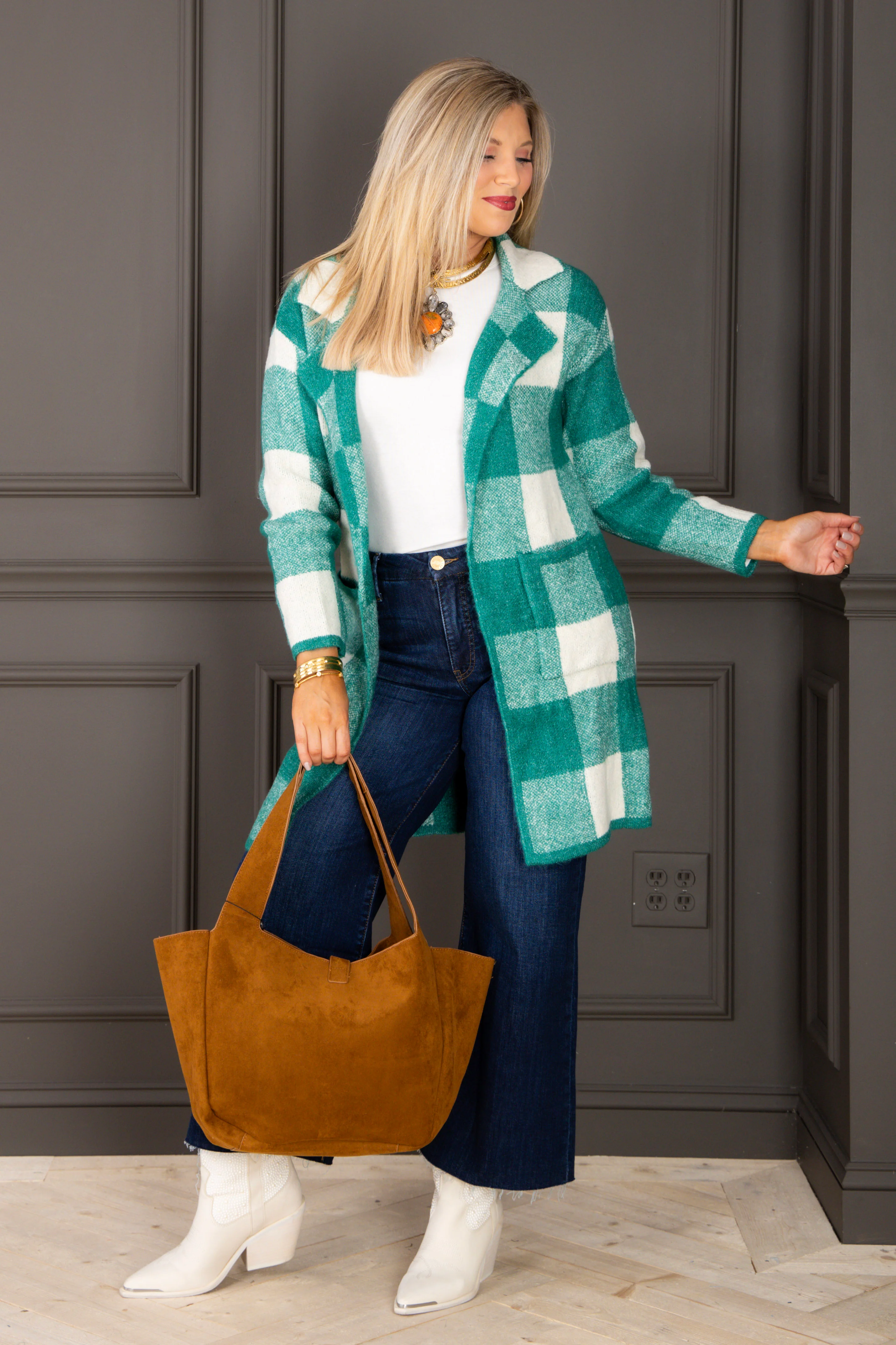 City Streets Jade Plaid Coatigan - Image 6