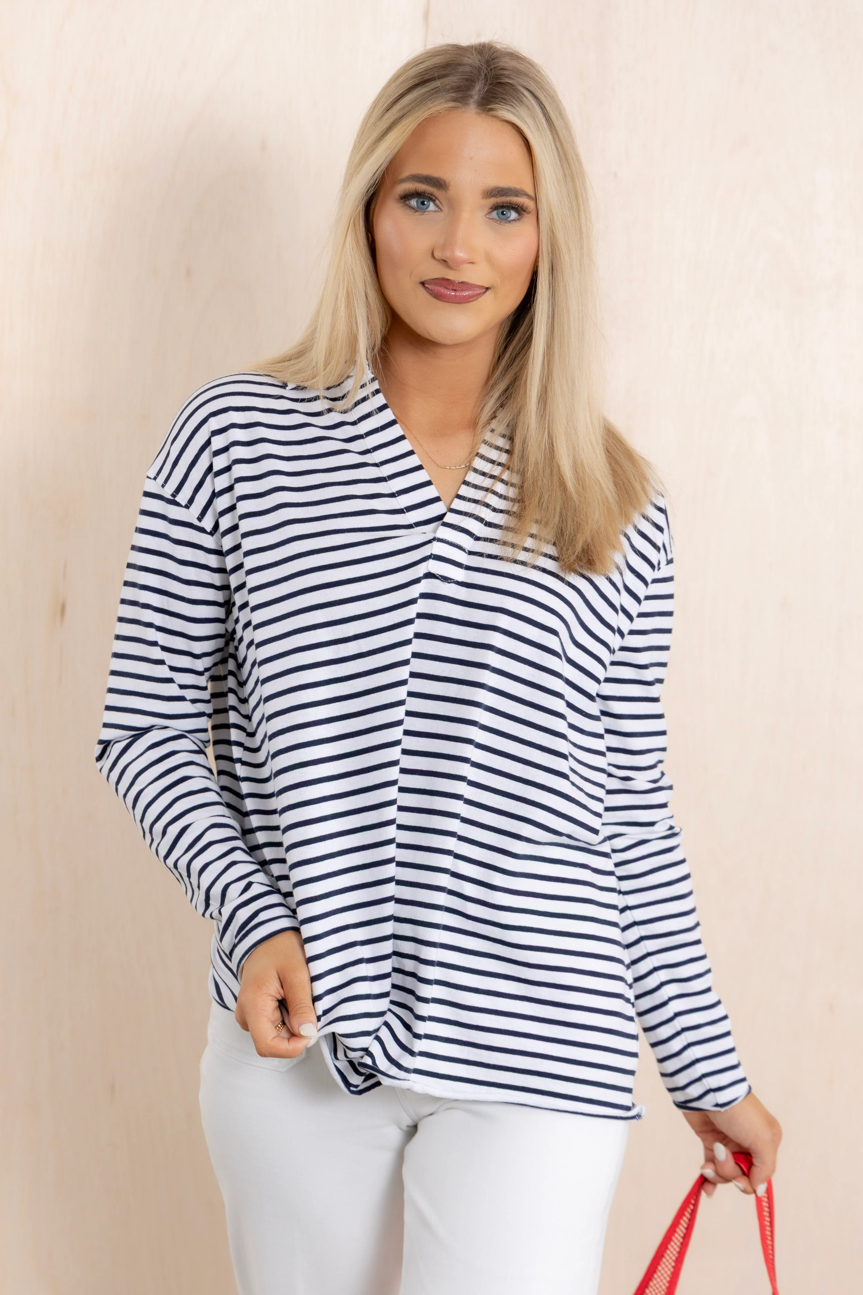 Tate Navy Striped Long Sleeve Top - Image 3