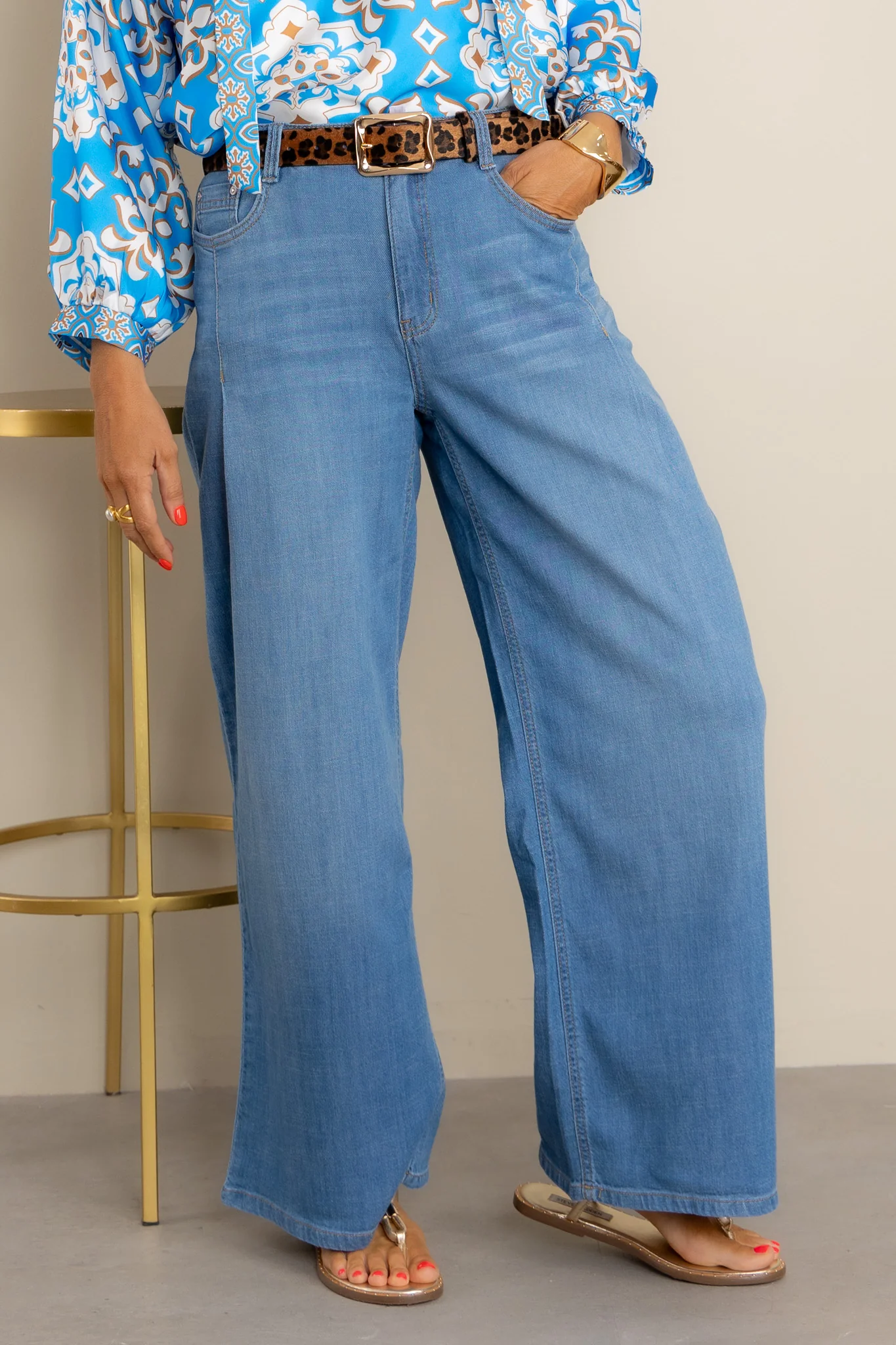 Tribal Audrey Coastline Pleated Wide Leg Jean *Final Sale*
