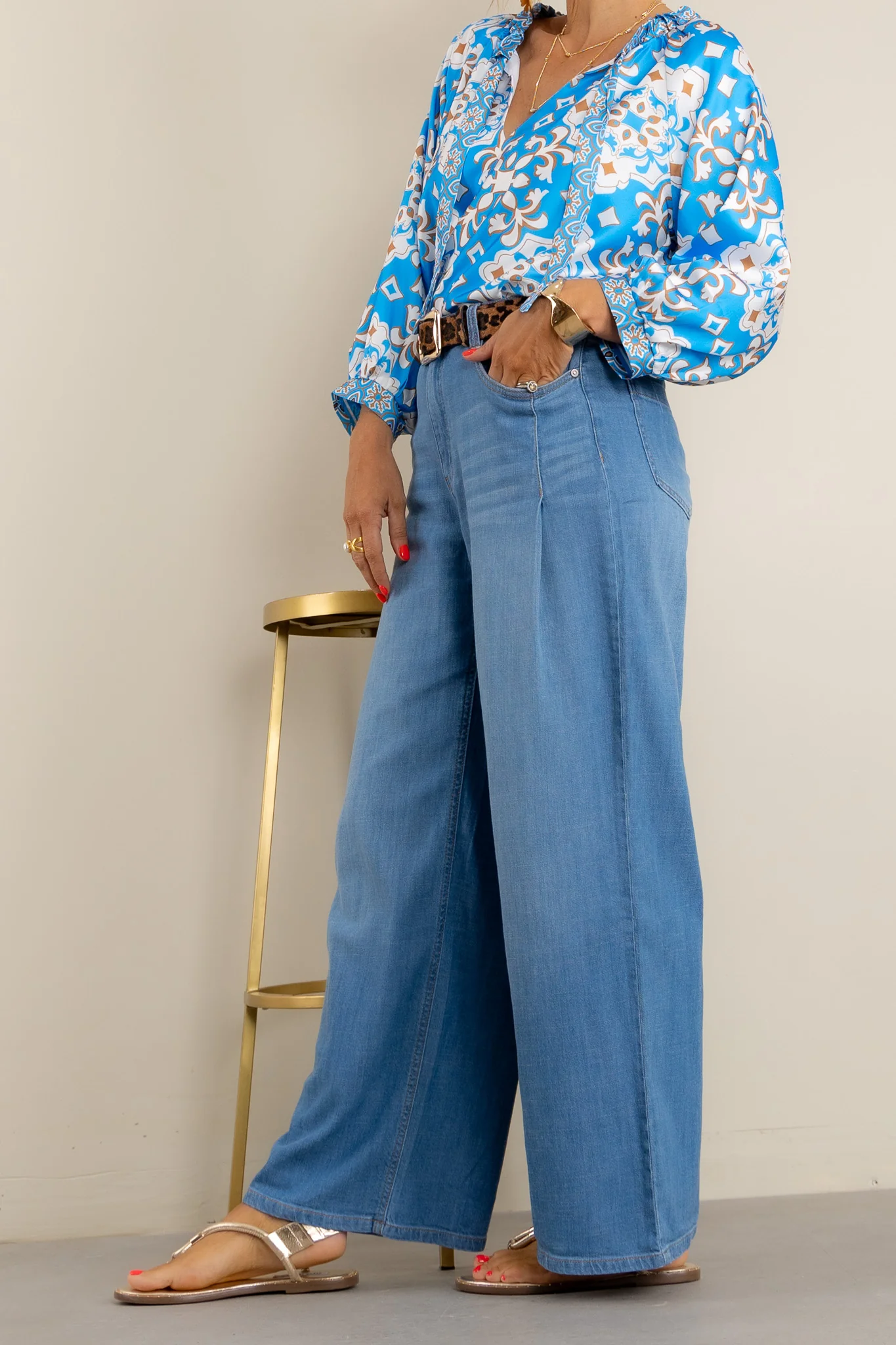 Tribal Audrey Coastline Pleated Wide Leg Jean *Final Sale* - Image 4