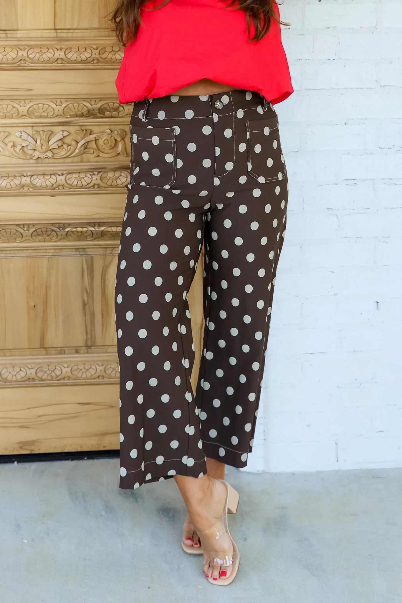 Sutton Cocoa Cream Polka Dot Cropped Wide Leg Pant - Image 6