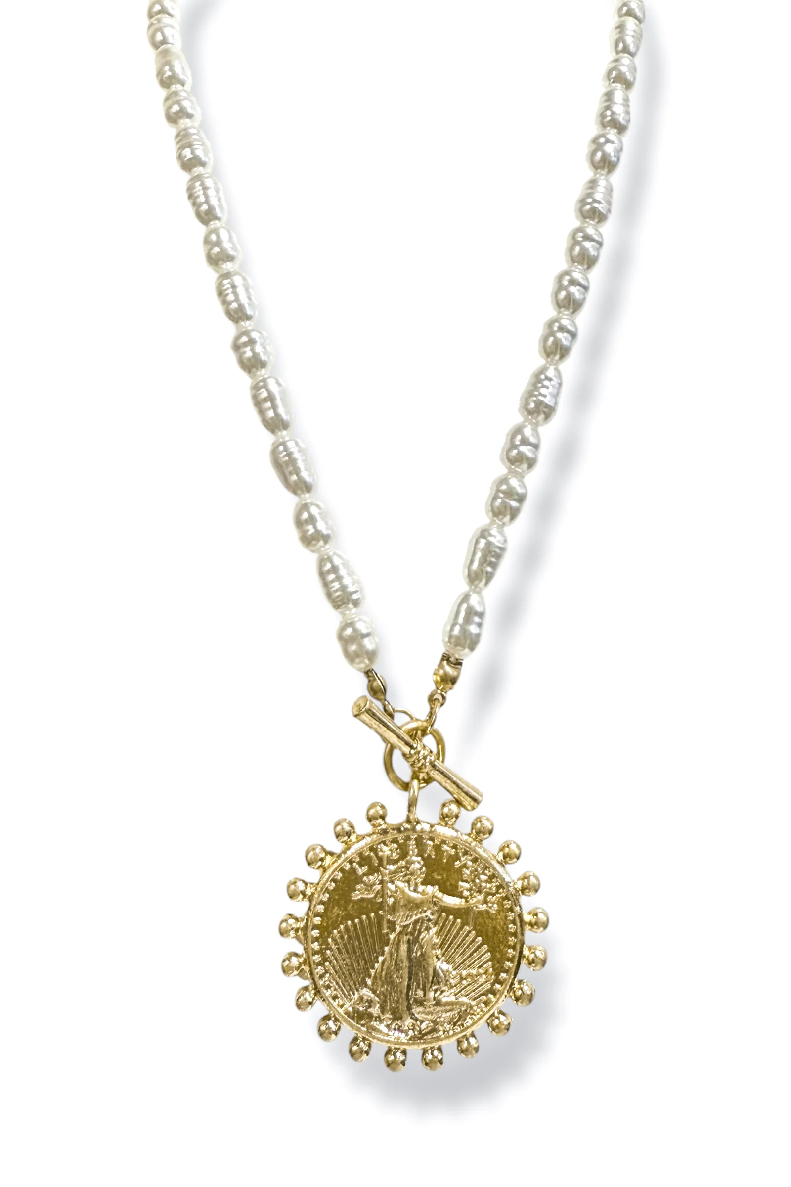 Making Me Happy Coin Pendant & Pearl Necklace