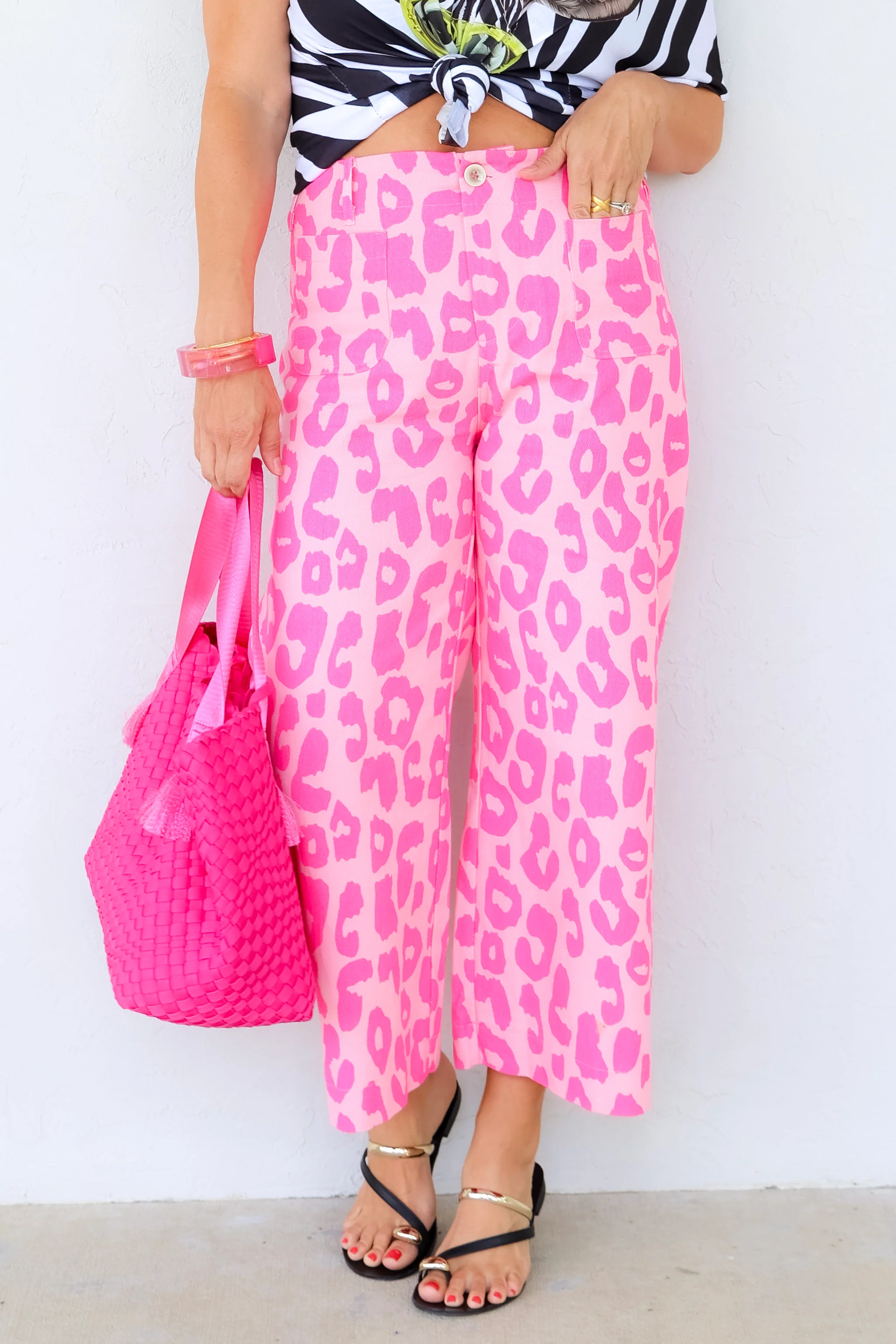 Colette Cropped Neon Pink Leopard Pant