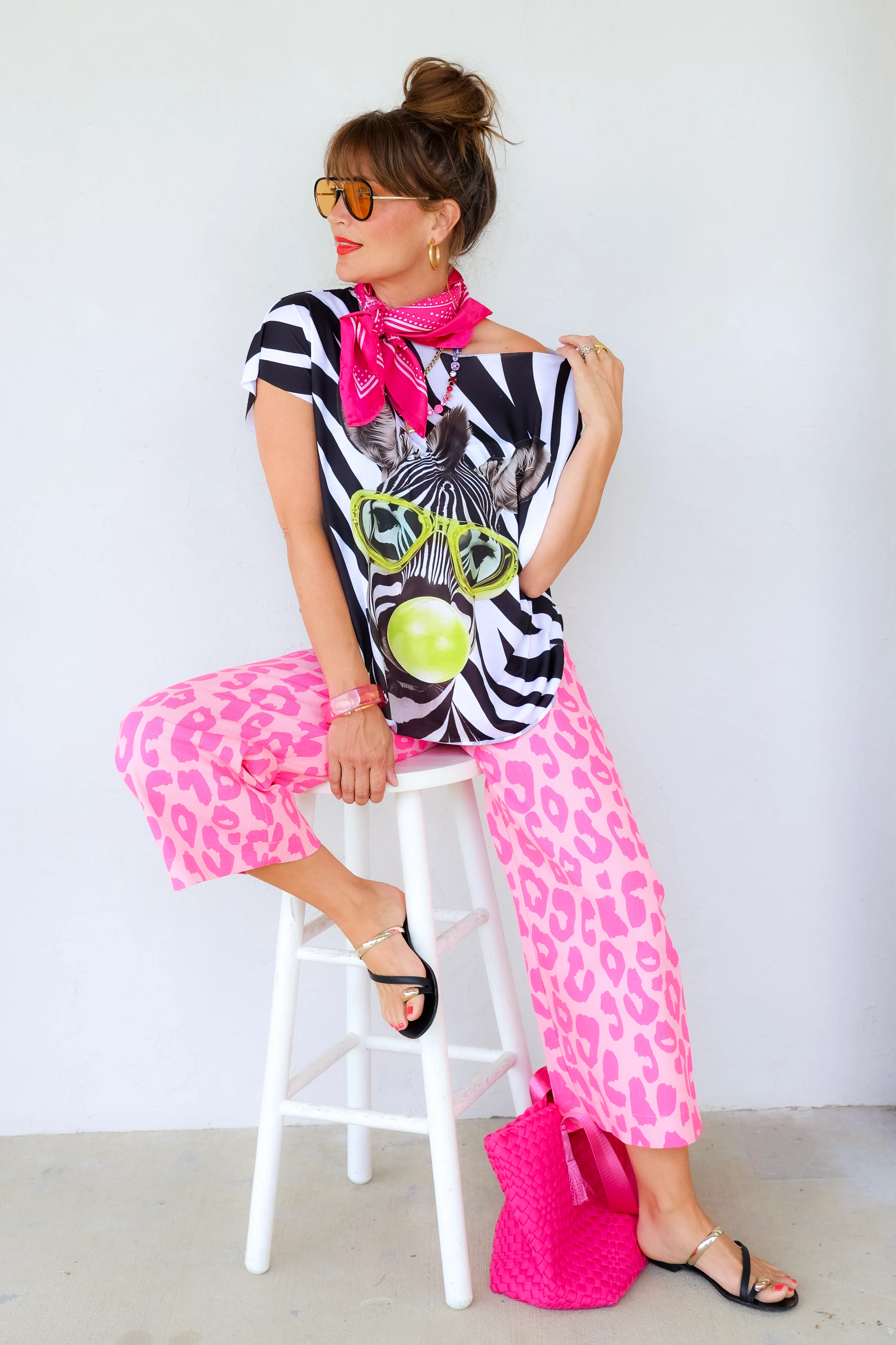 Colette Cropped Neon Pink Leopard Pant - Image 2