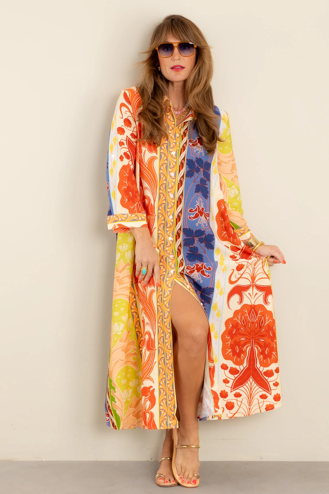 Rio Orange Multi Long Sleeve Maxi Dress