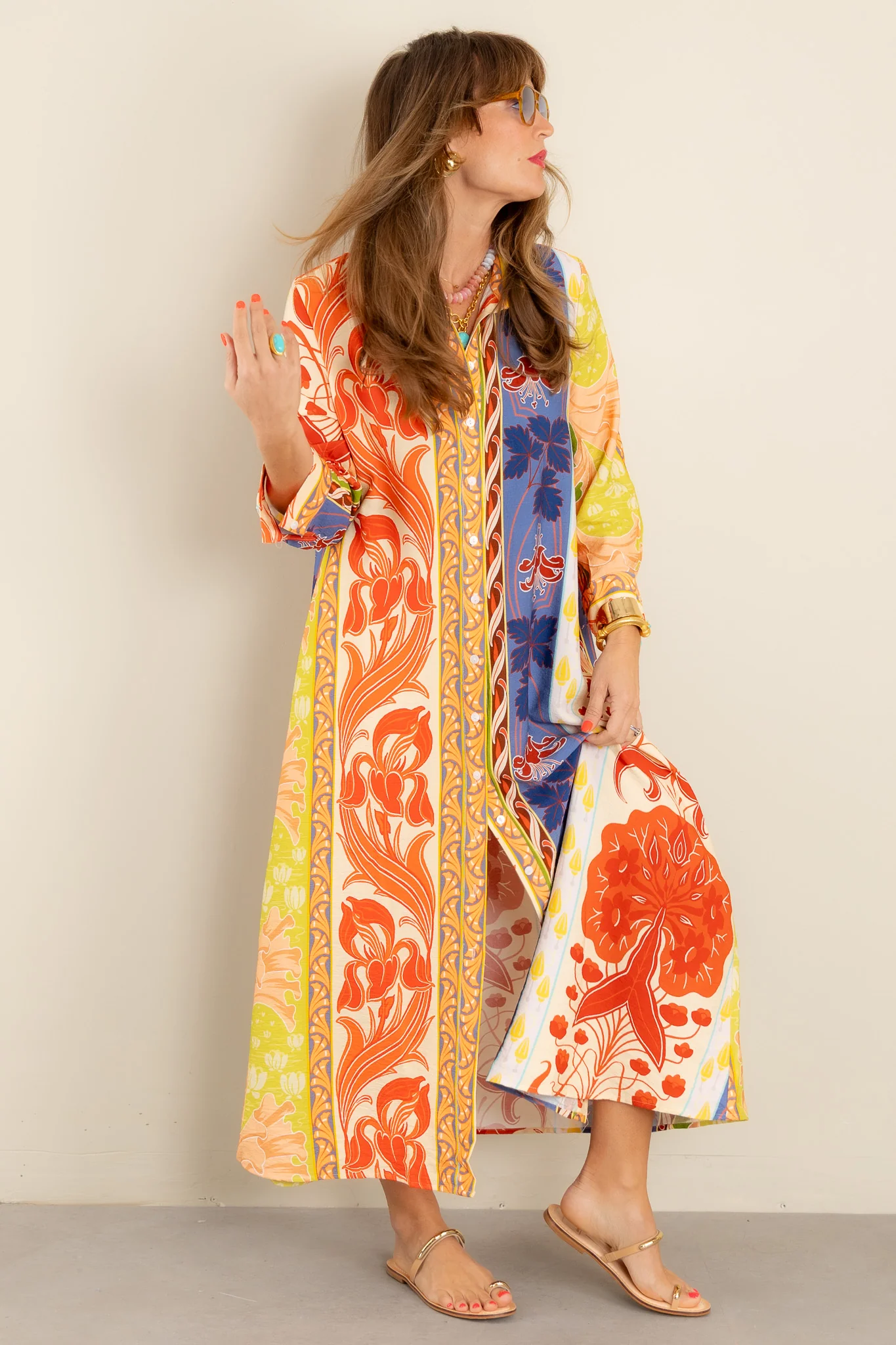 Rio Orange Multi Long Sleeve Maxi Dress - Image 5